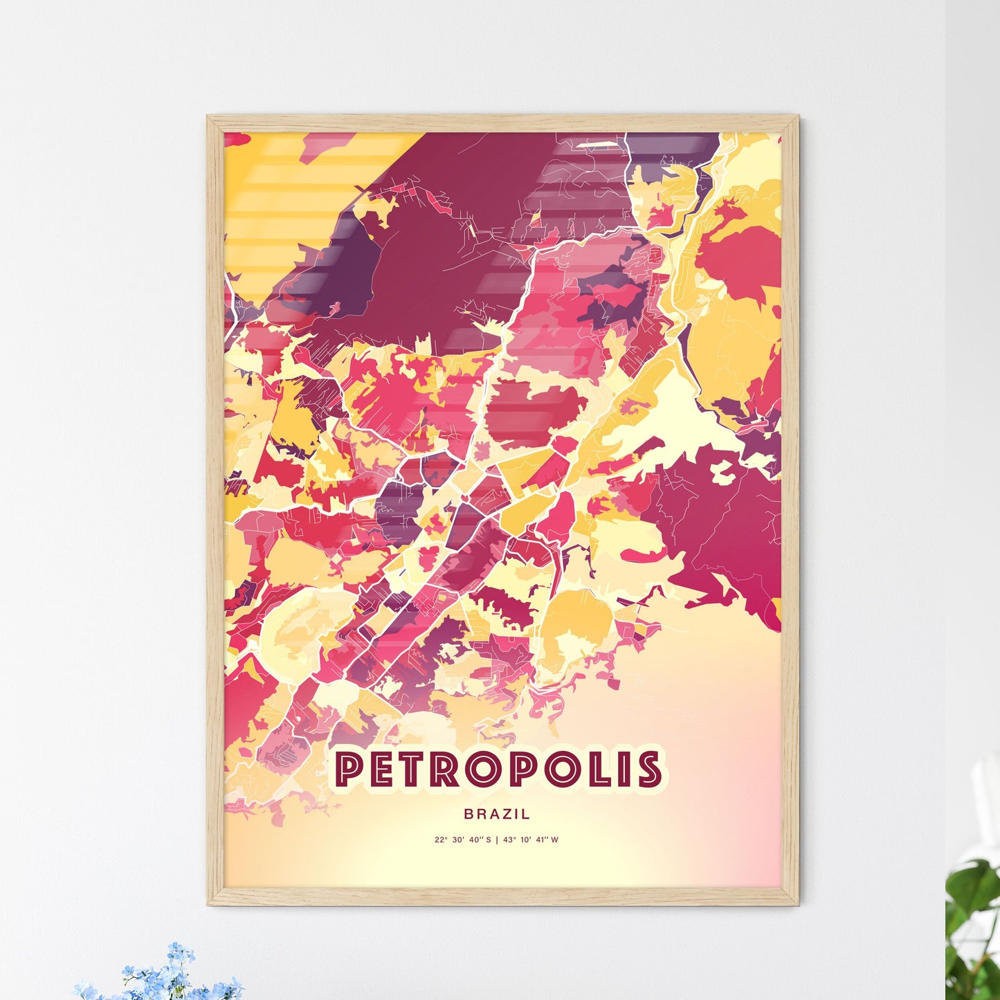 Colorful PETROPOLIS BRAZIL Fine Art Map Hot Red