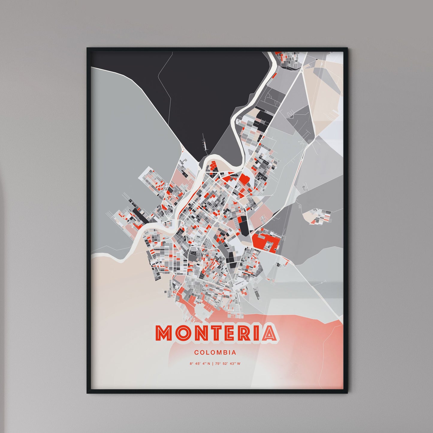 Colorful MONTERIA COLOMBIA Fine Art Map Modern