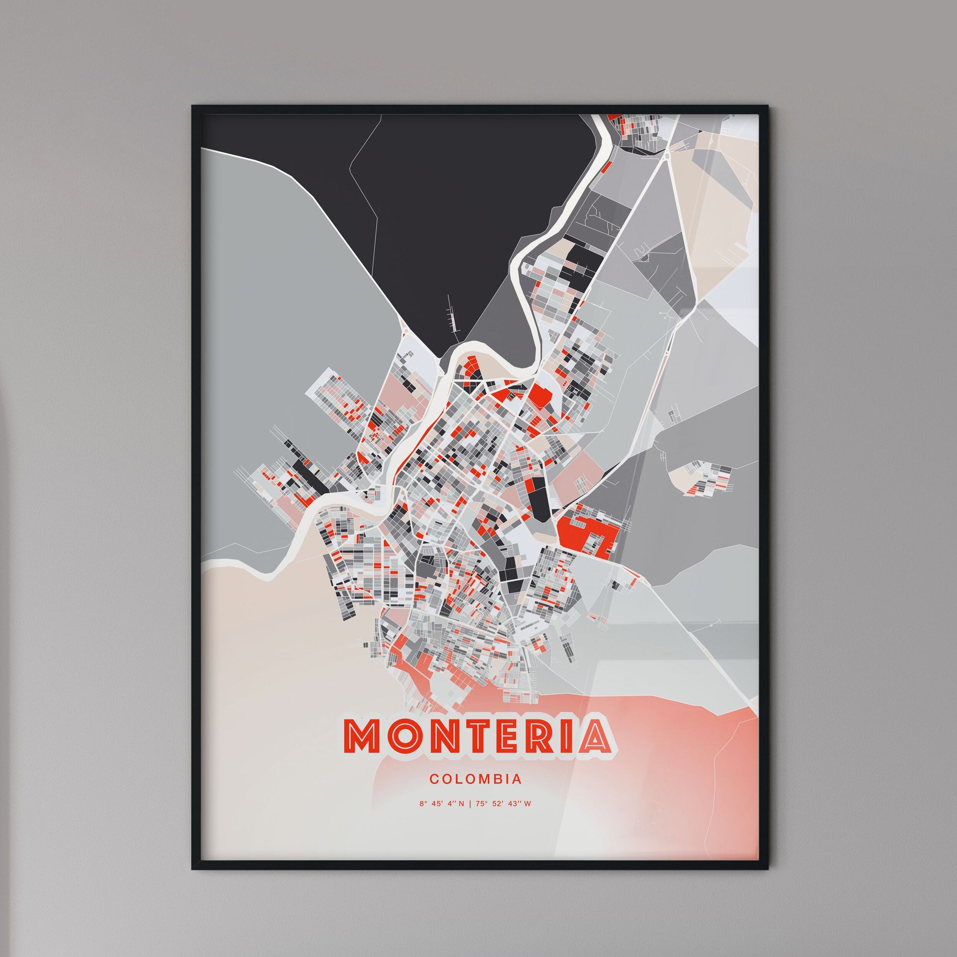Colorful MONTERIA COLOMBIA Fine Art Map Modern