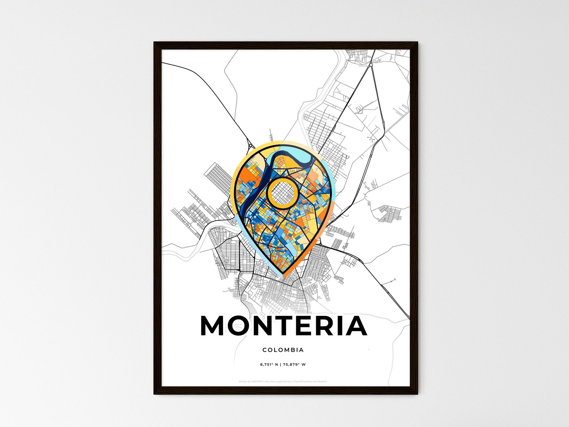 Monteria Colombia wedding art map with pointer icon