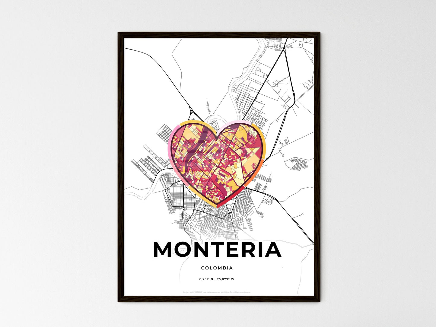 Monteria Colombia wedding art map with heart icon