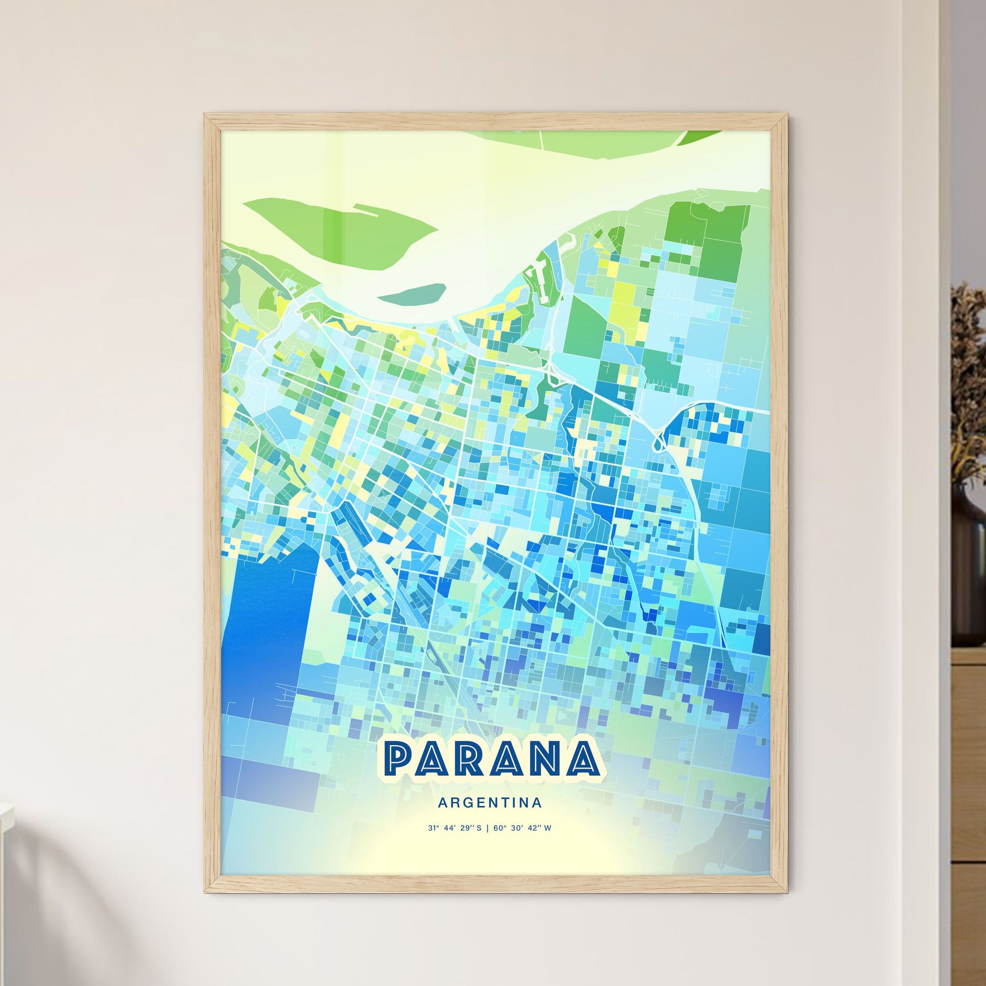 Colorful PARANA ARGENTINA Fine Art Map Cool Blue