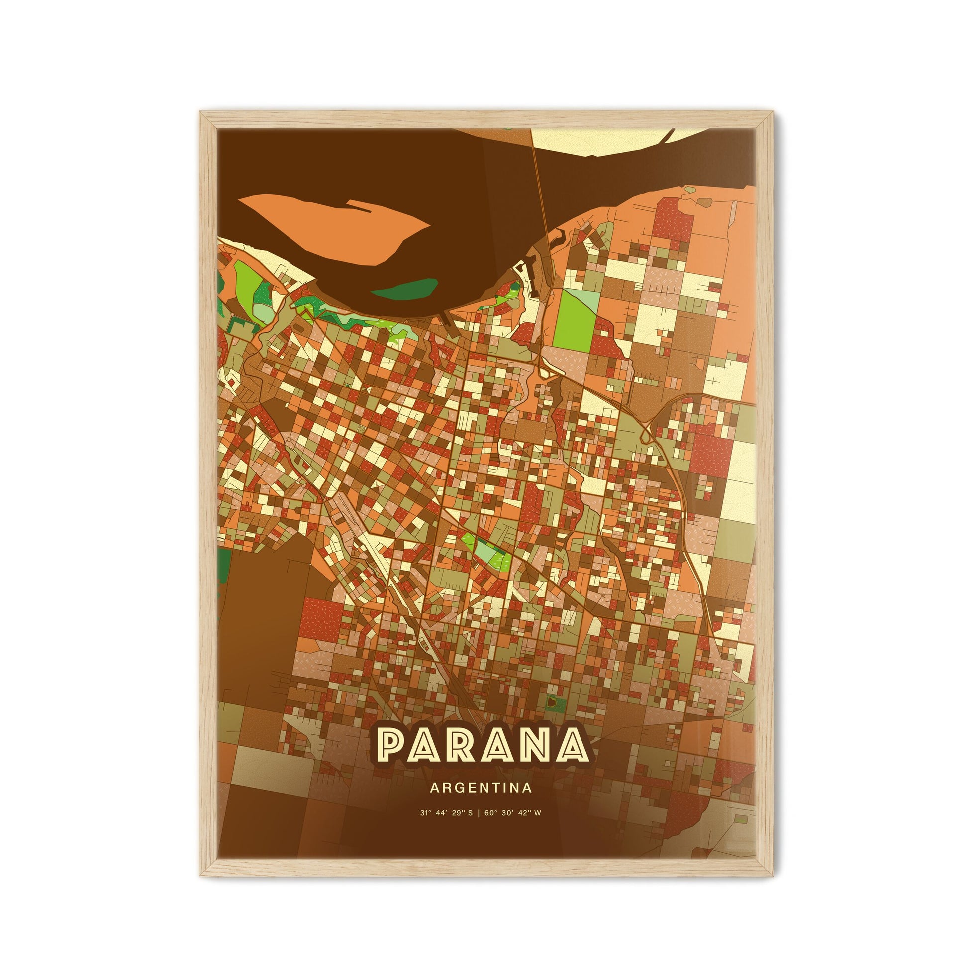 Colorful PARANA ARGENTINA Fine Art Map Farmhouse