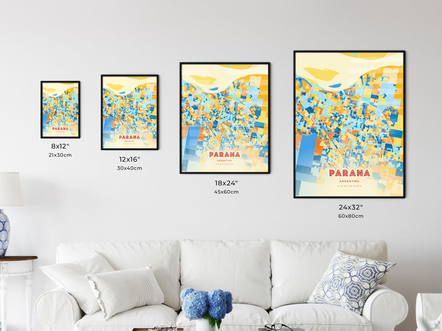 Colorful PARANA ARGENTINA Fine Art Map Blue Orange