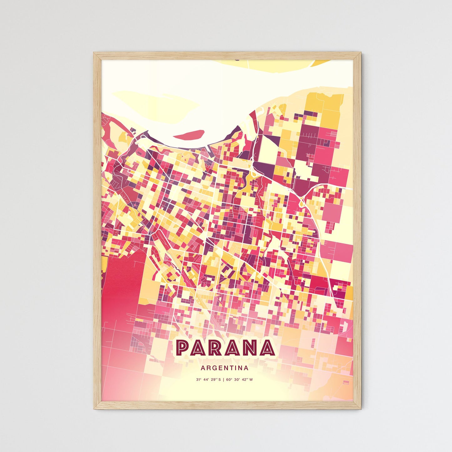 Colorful PARANA ARGENTINA Fine Art Map Hot Red