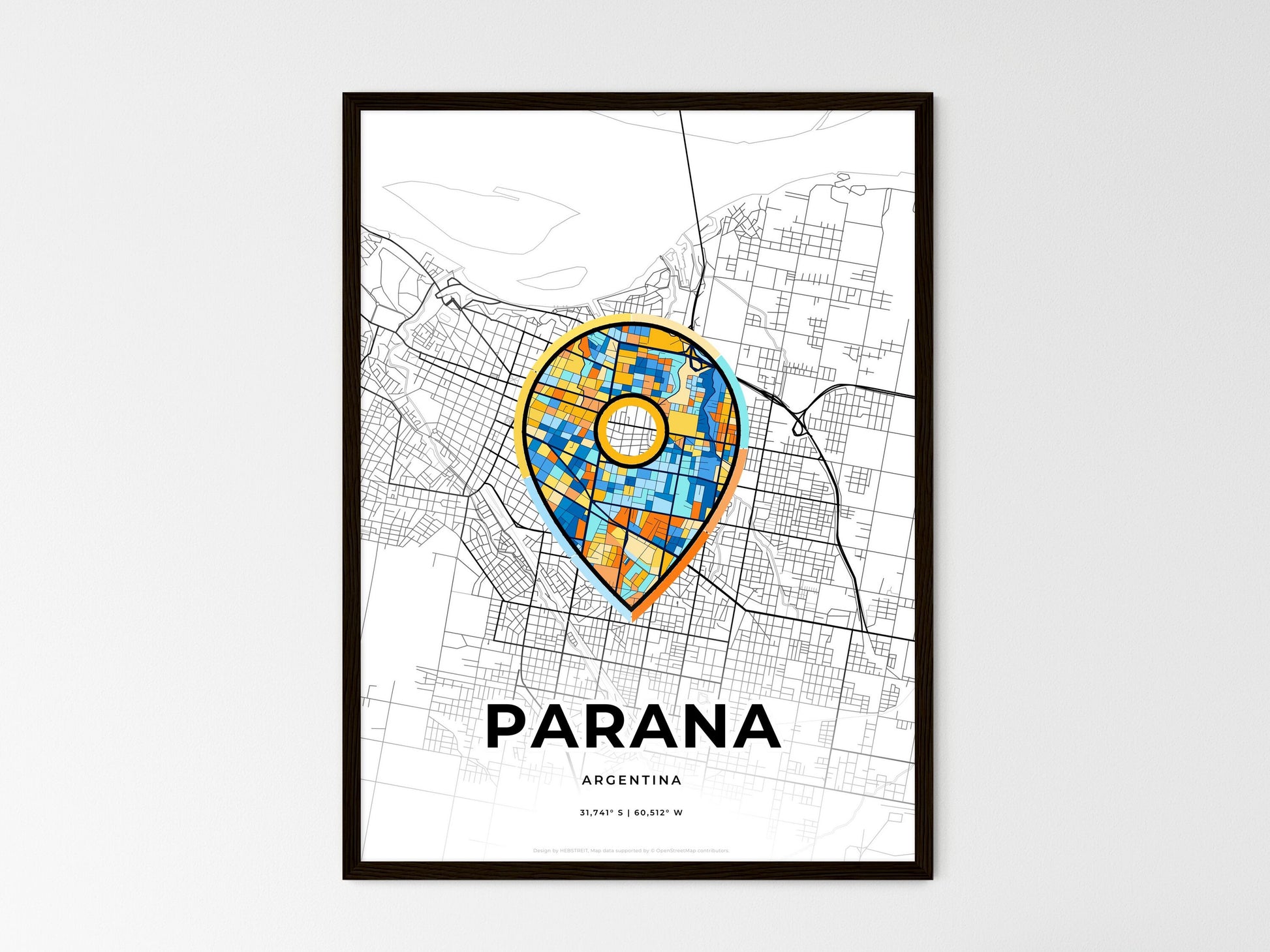 Parana Argentina wedding art map with pointer icon