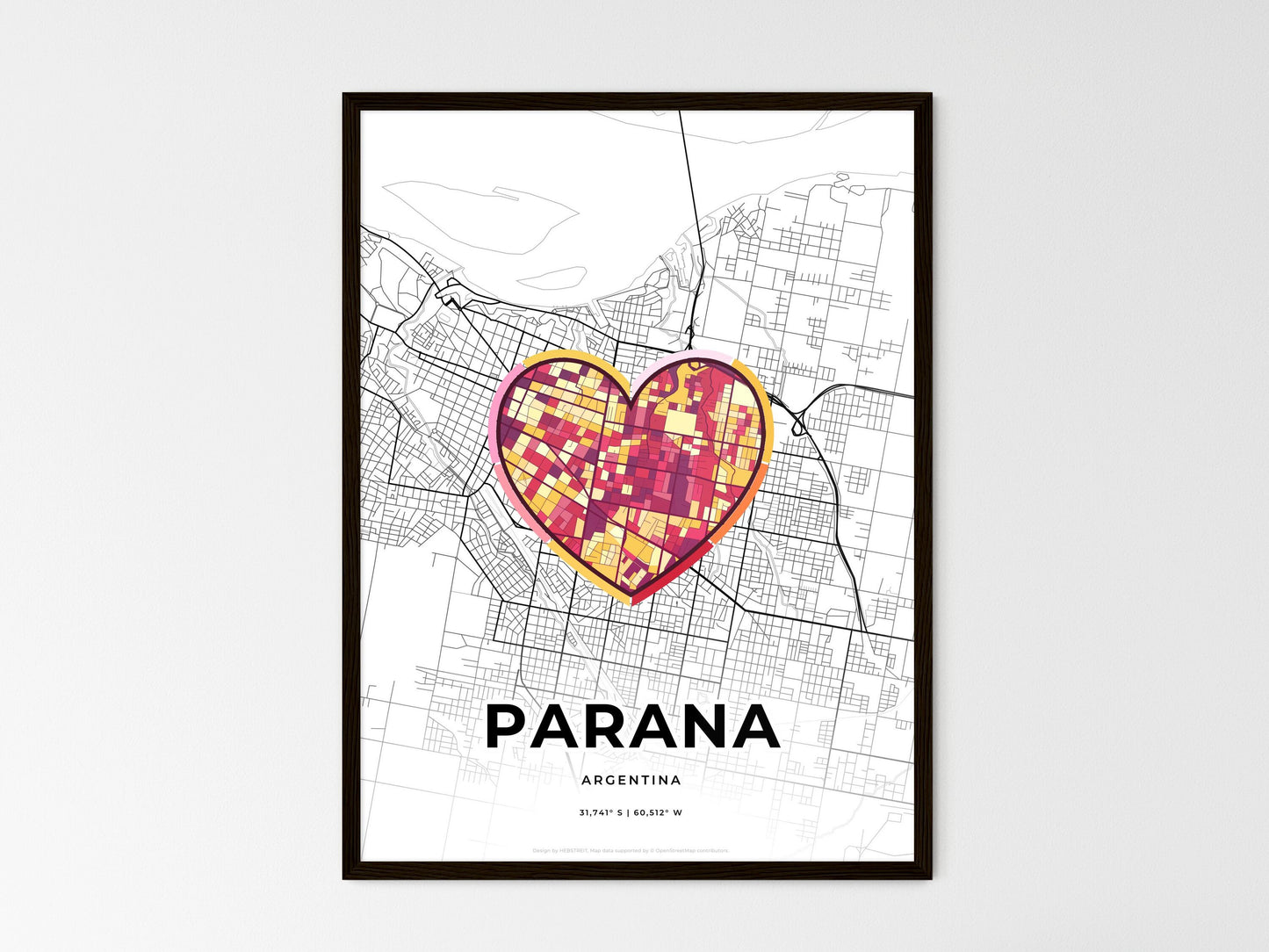 Parana Argentina wedding art map with heart icon