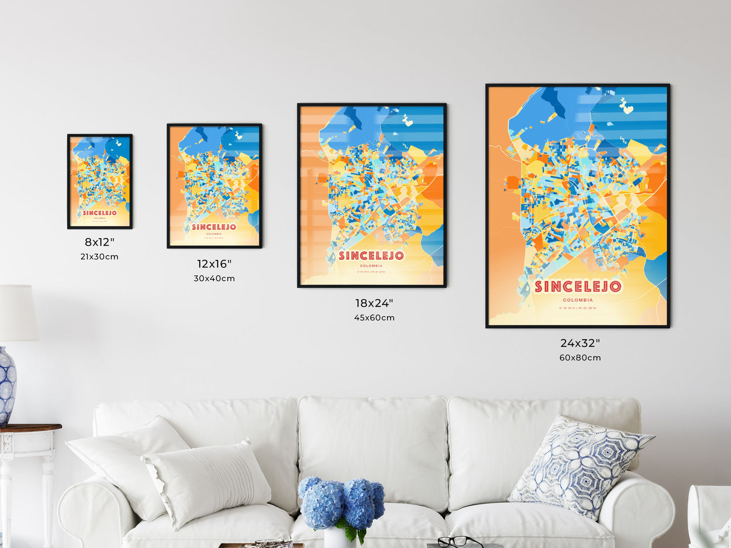 Colorful SINCELEJO COLOMBIA Fine Art Map Blue Orange