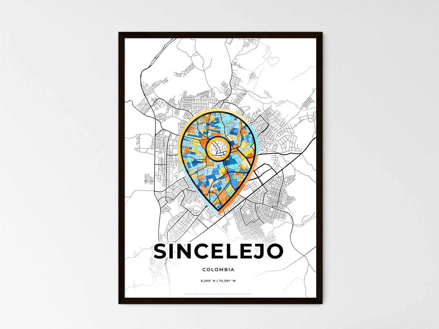Sincelejo Colombia wedding art map with pointer icon