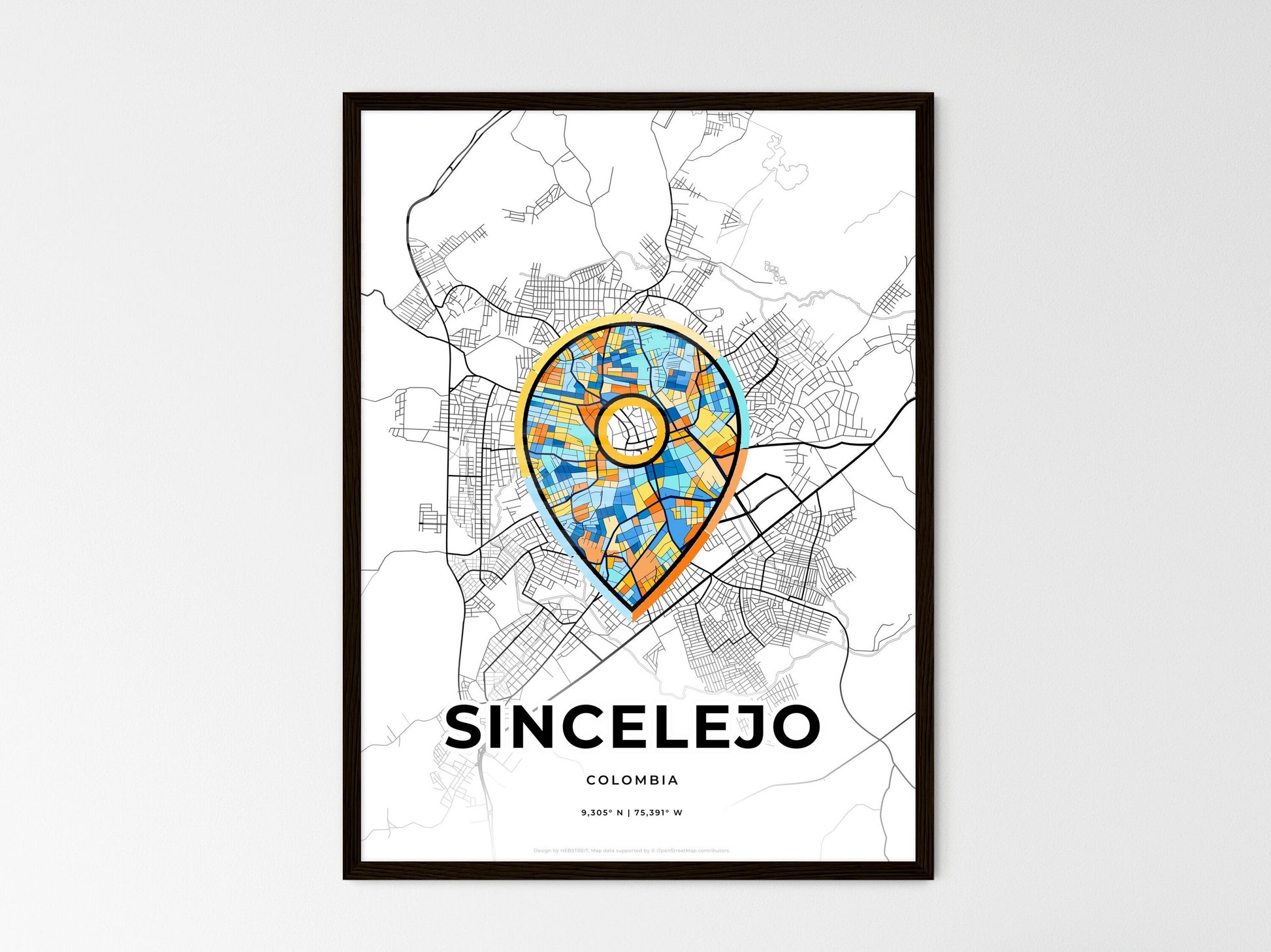 Sincelejo Colombia wedding art map with pointer icon