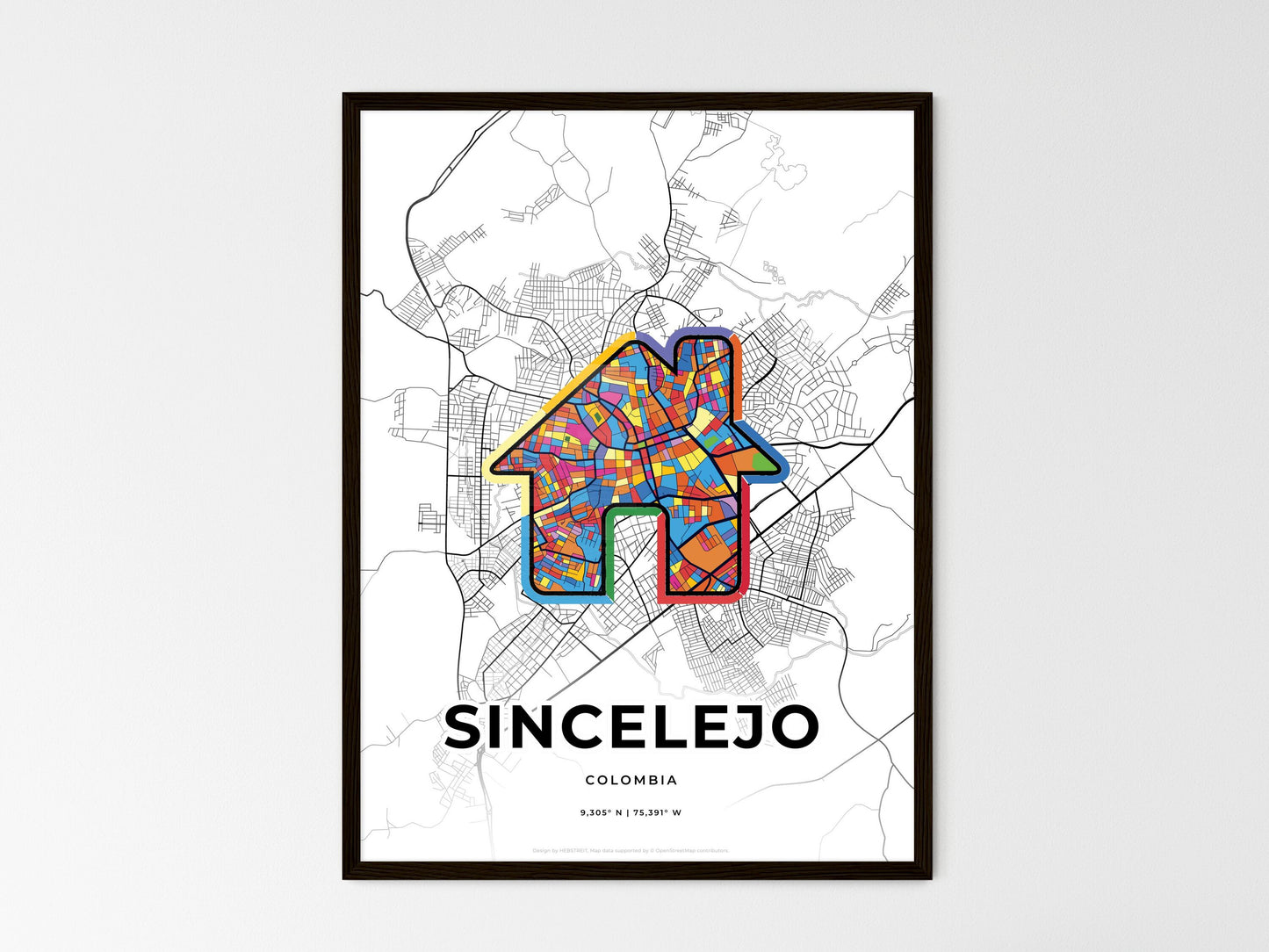 Sincelejo Colombia wedding art map with home icon