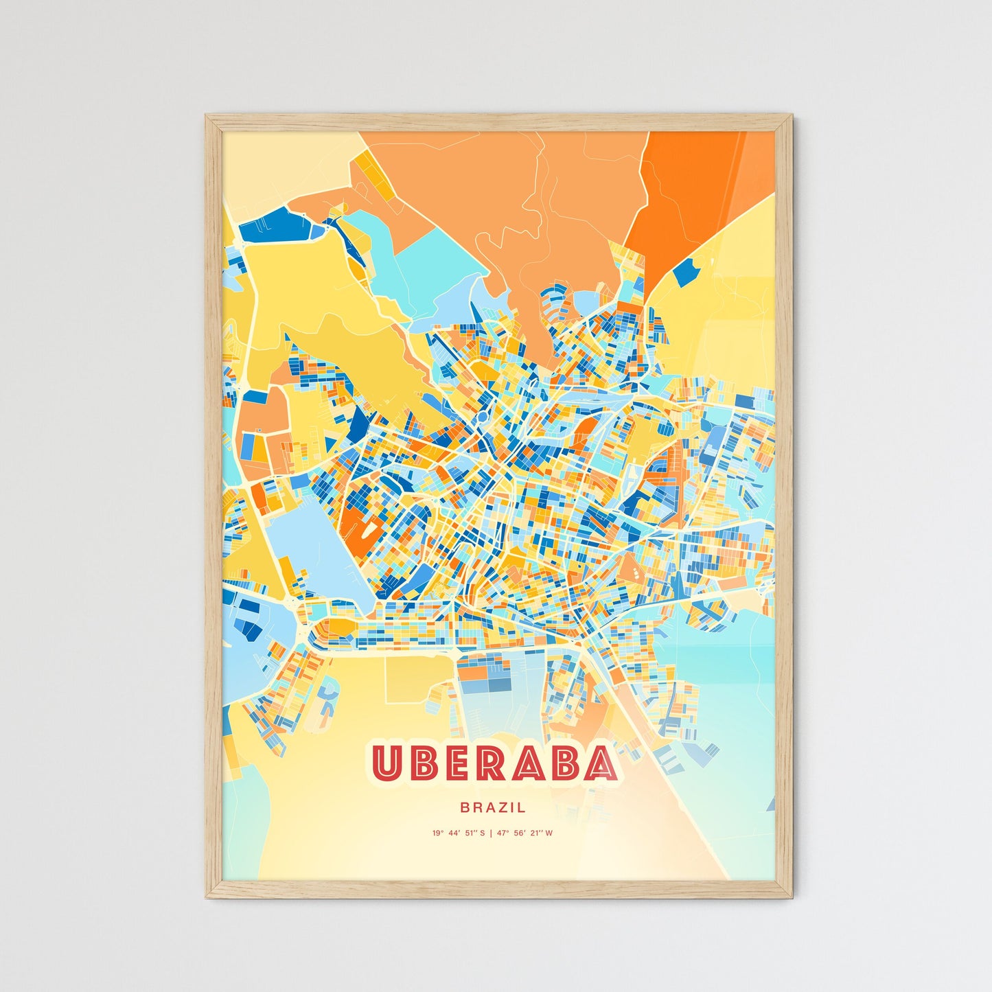 Colorful UBERABA BRAZIL Fine Art Map Blue Orange