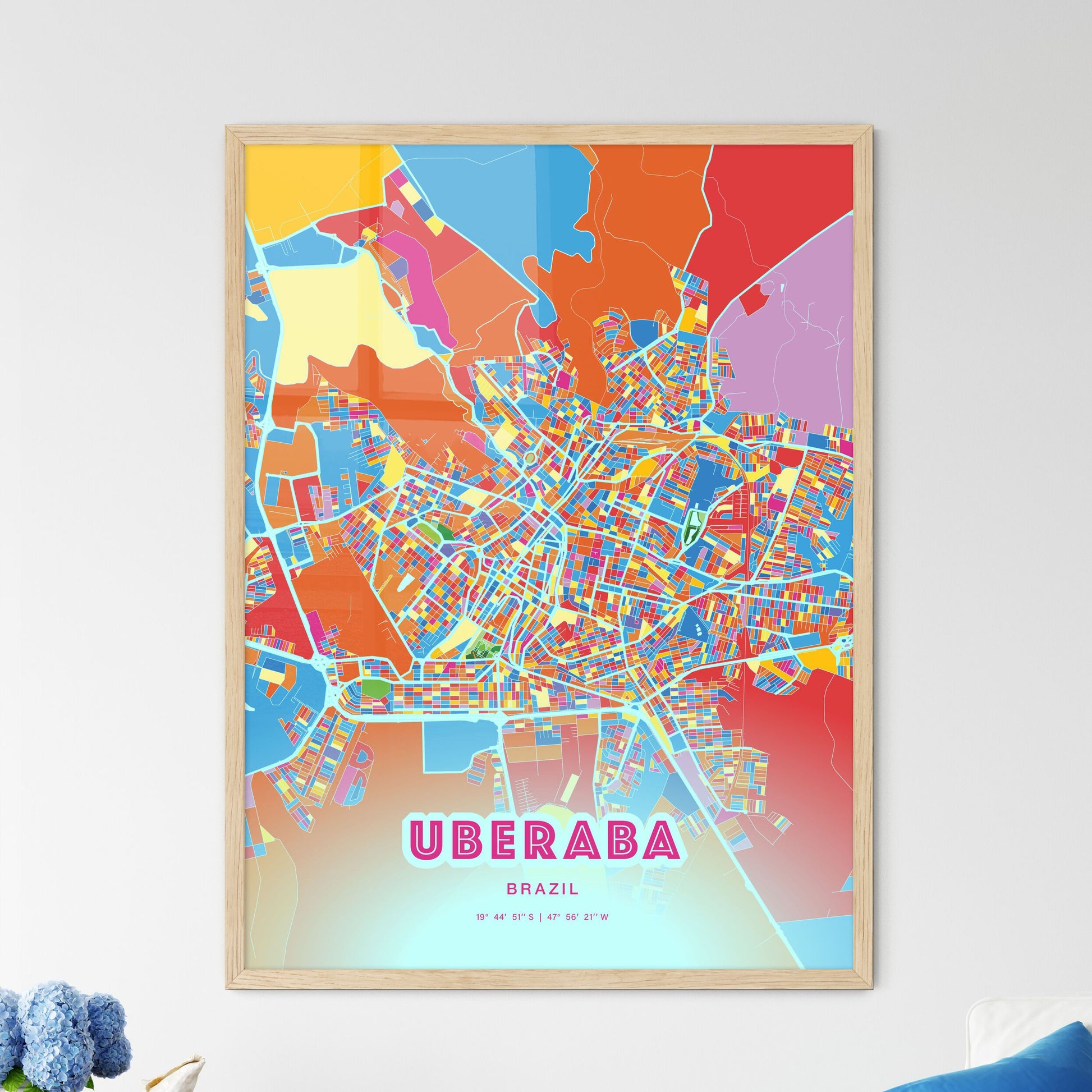 Colorful UBERABA BRAZIL Fine Art Map Crazy Colors