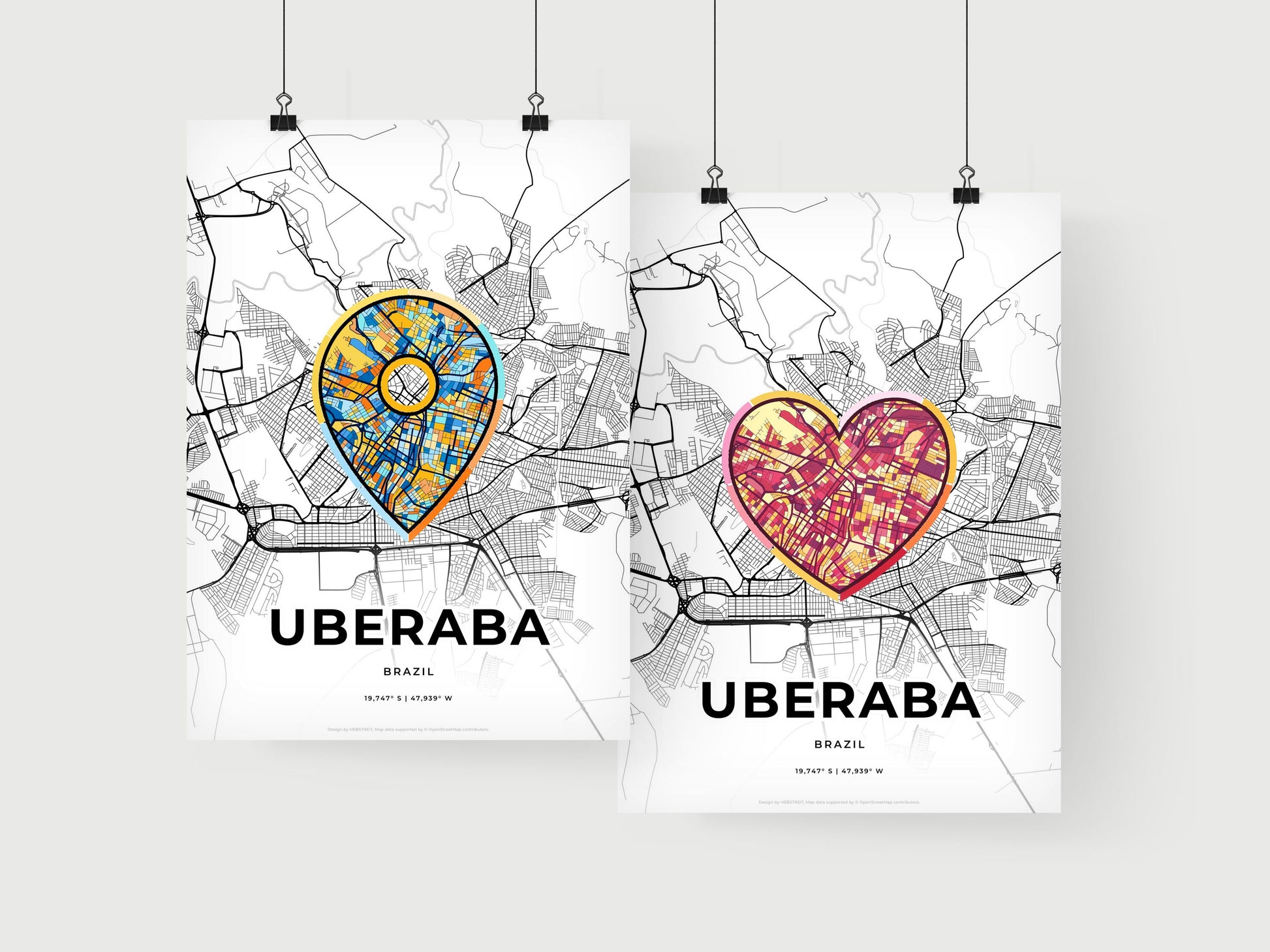 UBERABA BRAZIL minimal art map with a colorful icon. Where it all began, Couple map gift.