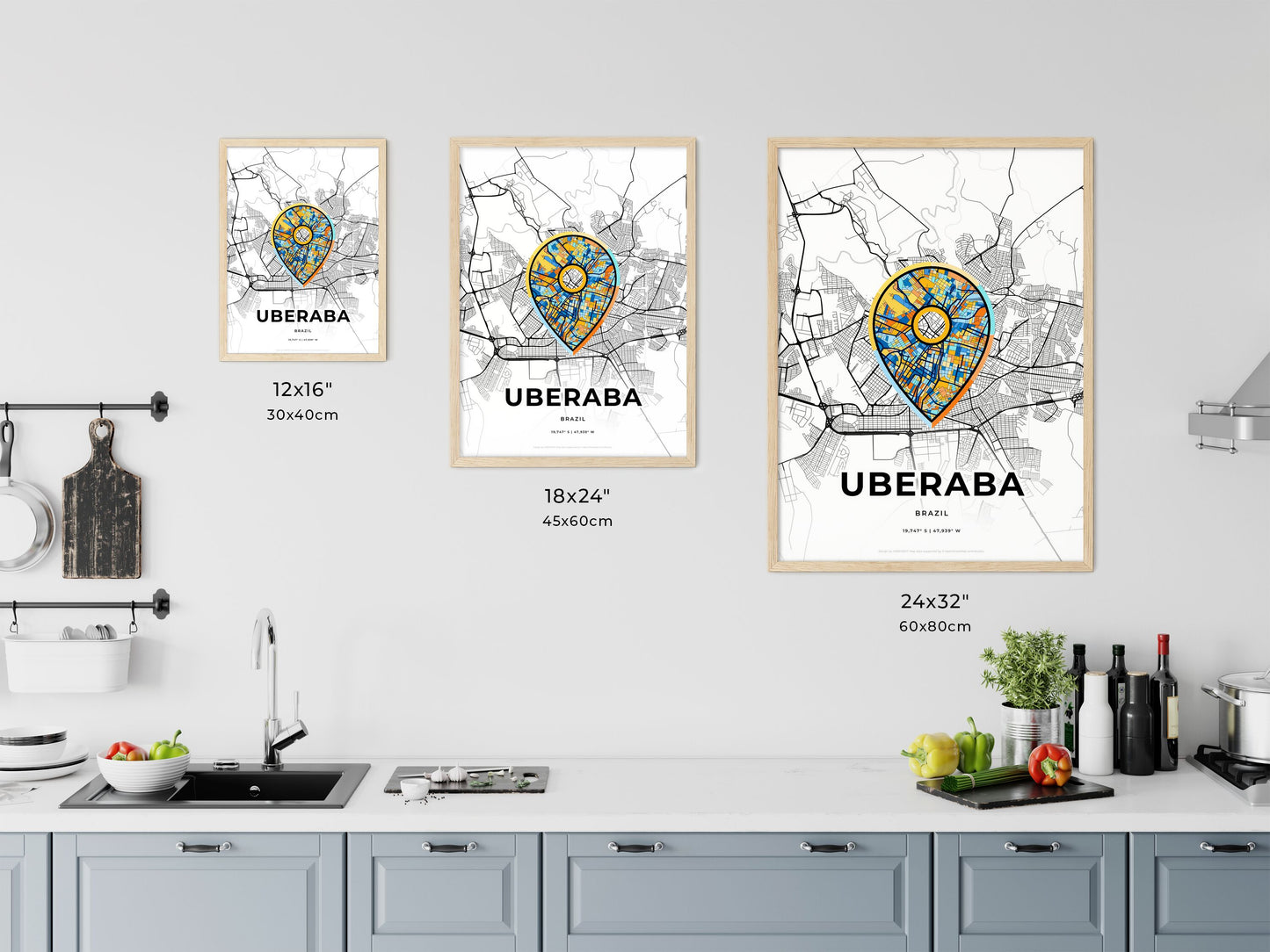 UBERABA BRAZIL minimal art map with a colorful icon. Where it all began, Couple map gift.