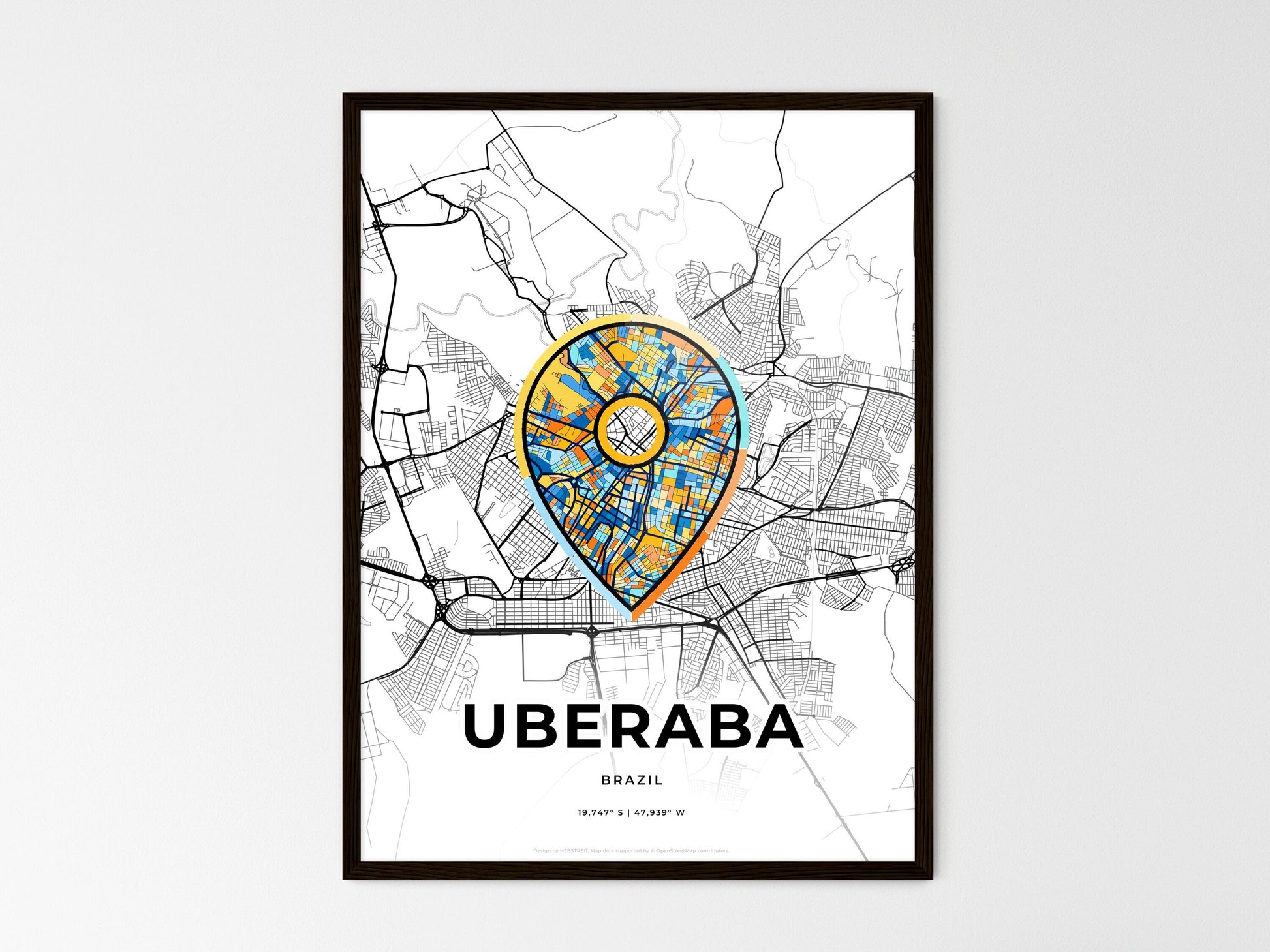 UBERABA BRAZIL minimal art map with a colorful icon. Where it all began, Couple map gift. Style 1