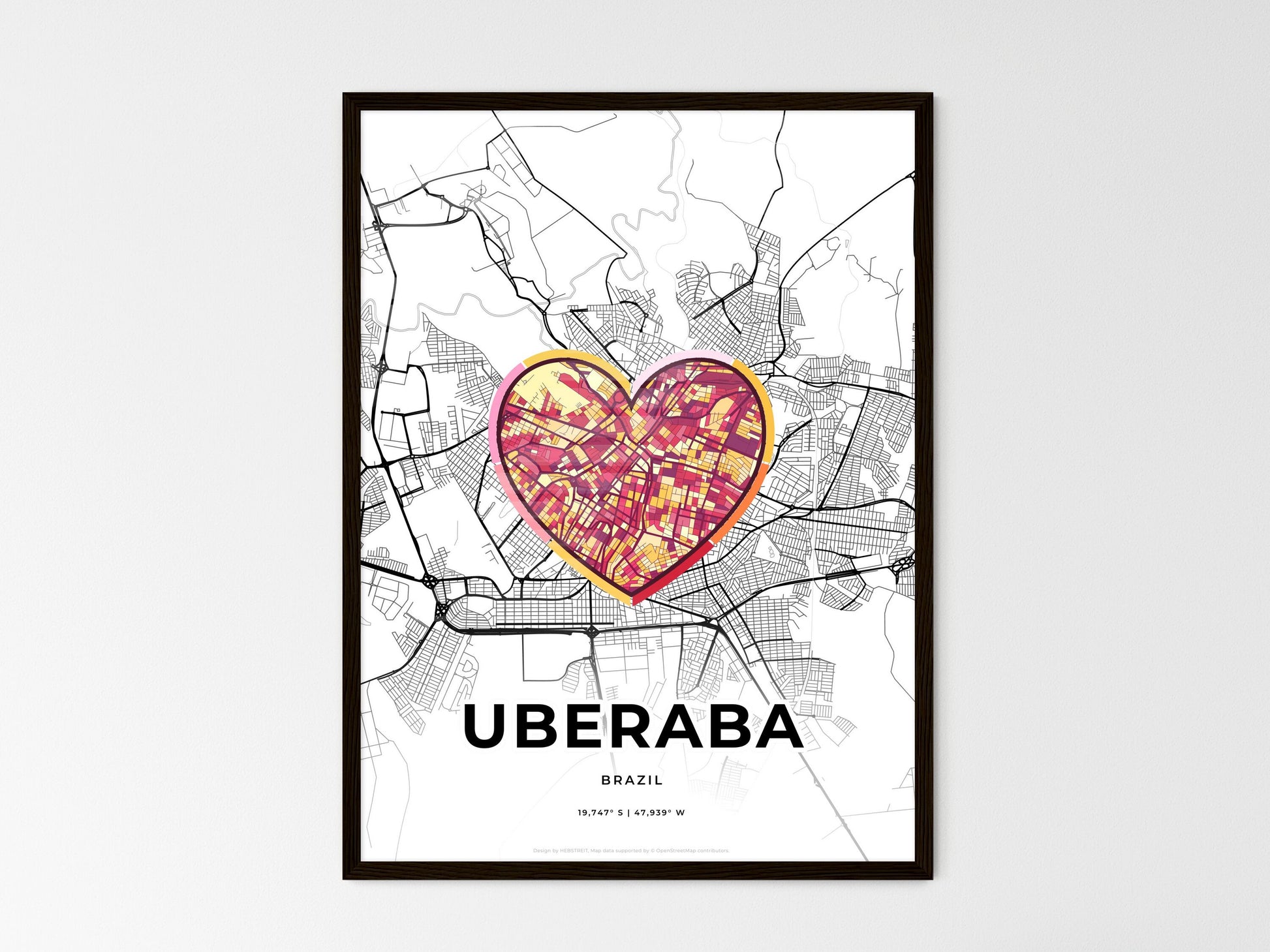 UBERABA BRAZIL minimal art map with a colorful icon. Where it all began, Couple map gift. Style 2