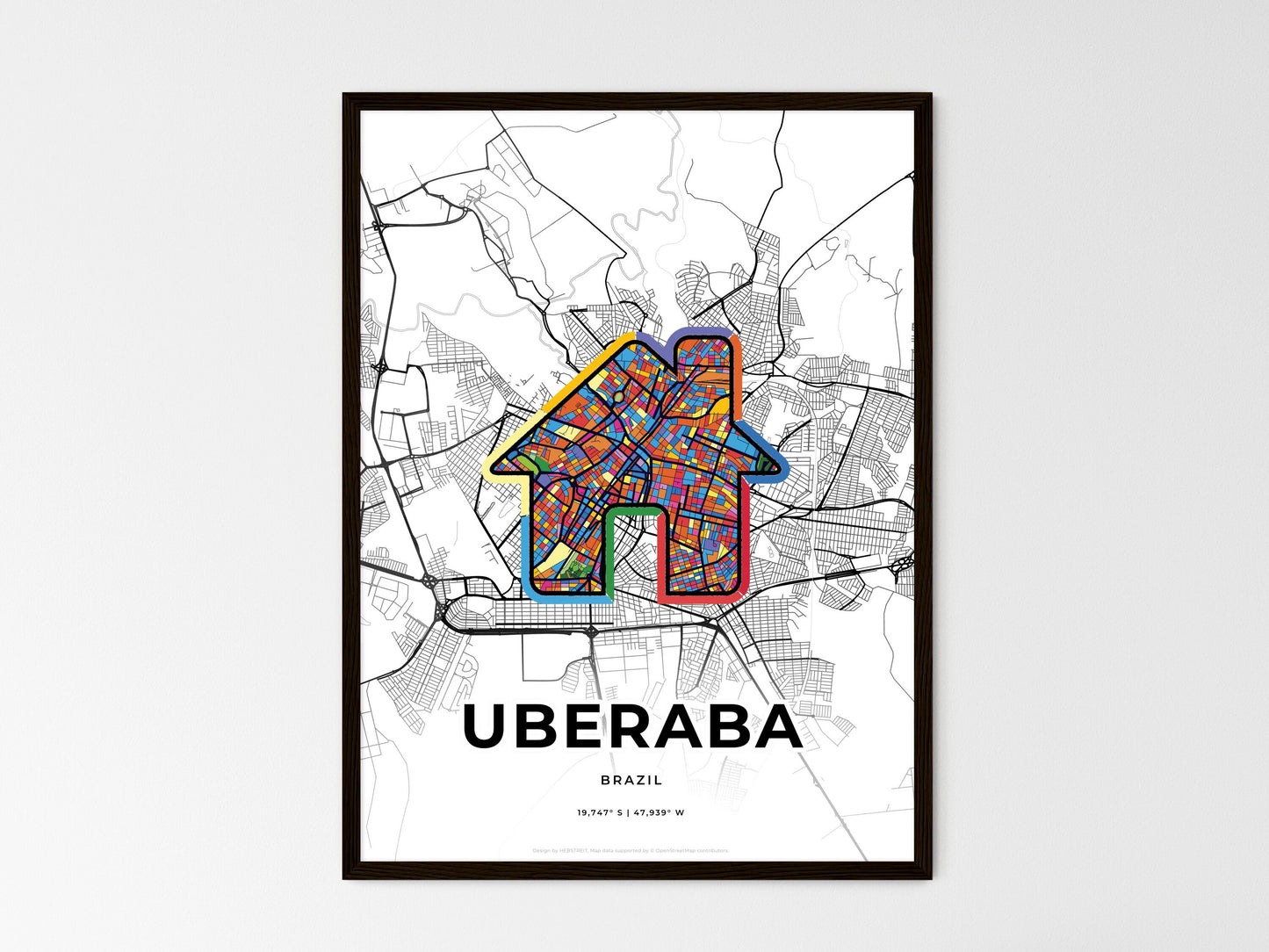 UBERABA BRAZIL minimal art map with a colorful icon. Where it all began, Couple map gift. Style 3