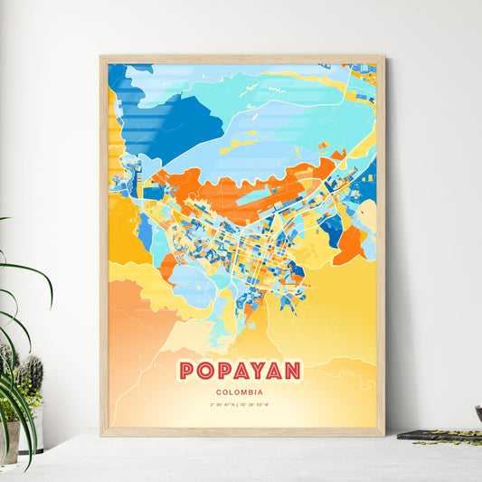 Colorful POPAYAN COLOMBIA Fine Art Map Blue Orange