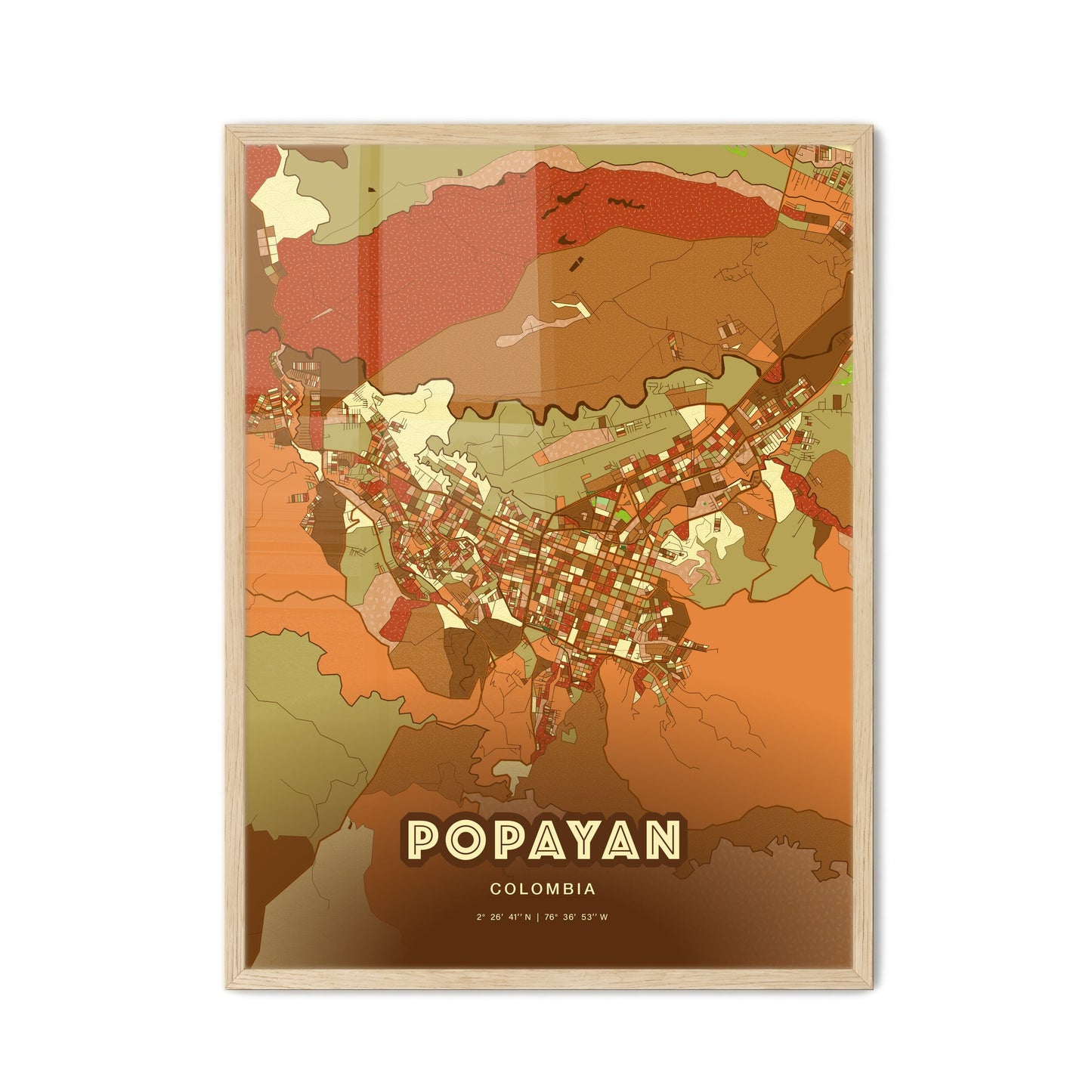 Colorful POPAYAN COLOMBIA Fine Art Map Farmhouse