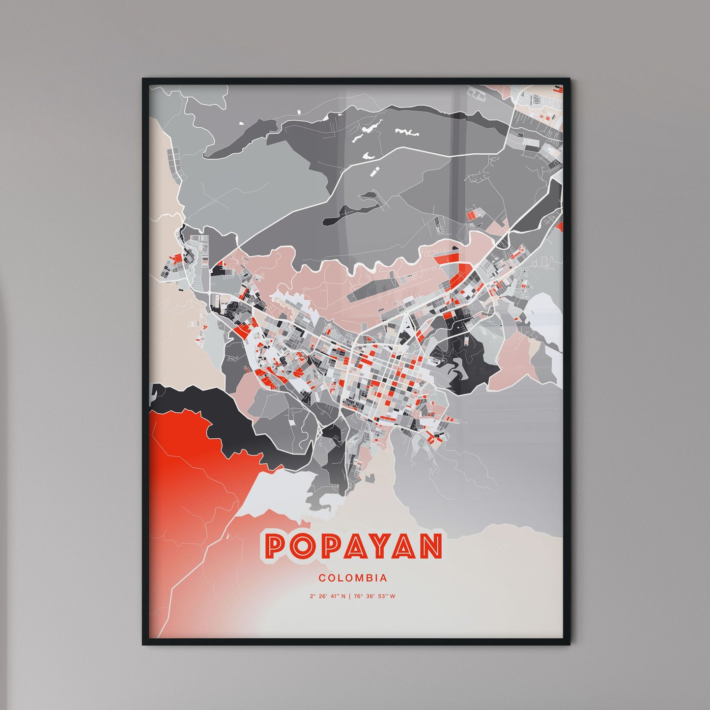 Colorful POPAYAN COLOMBIA Fine Art Map Modern