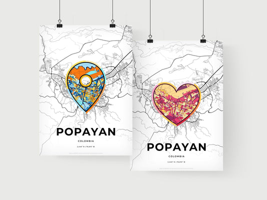 POPAYAN COLOMBIA minimal art map with a colorful icon. Where it all began, Couple map gift.