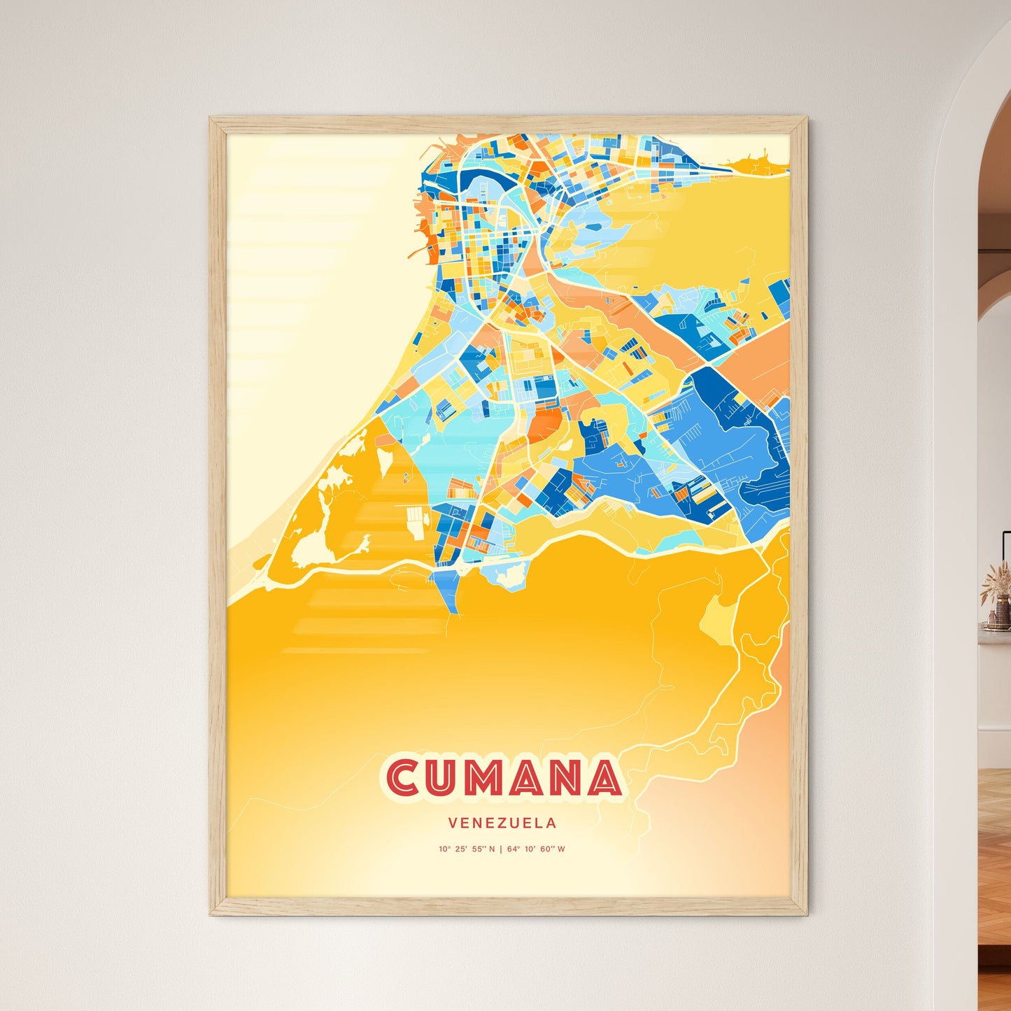 Colorful CUMANA VENEZUELA Fine Art Map Blue Orange