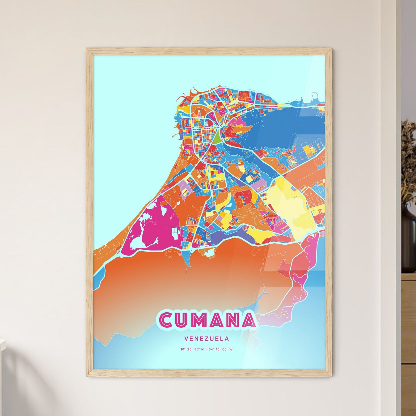 Colorful CUMANA VENEZUELA Fine Art Map Crazy Colors