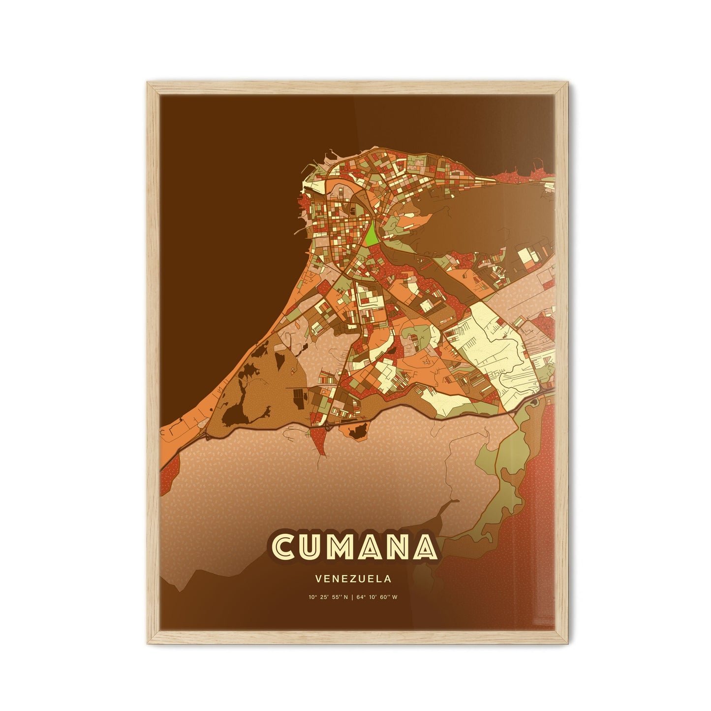 Colorful CUMANA VENEZUELA Fine Art Map Farmhouse