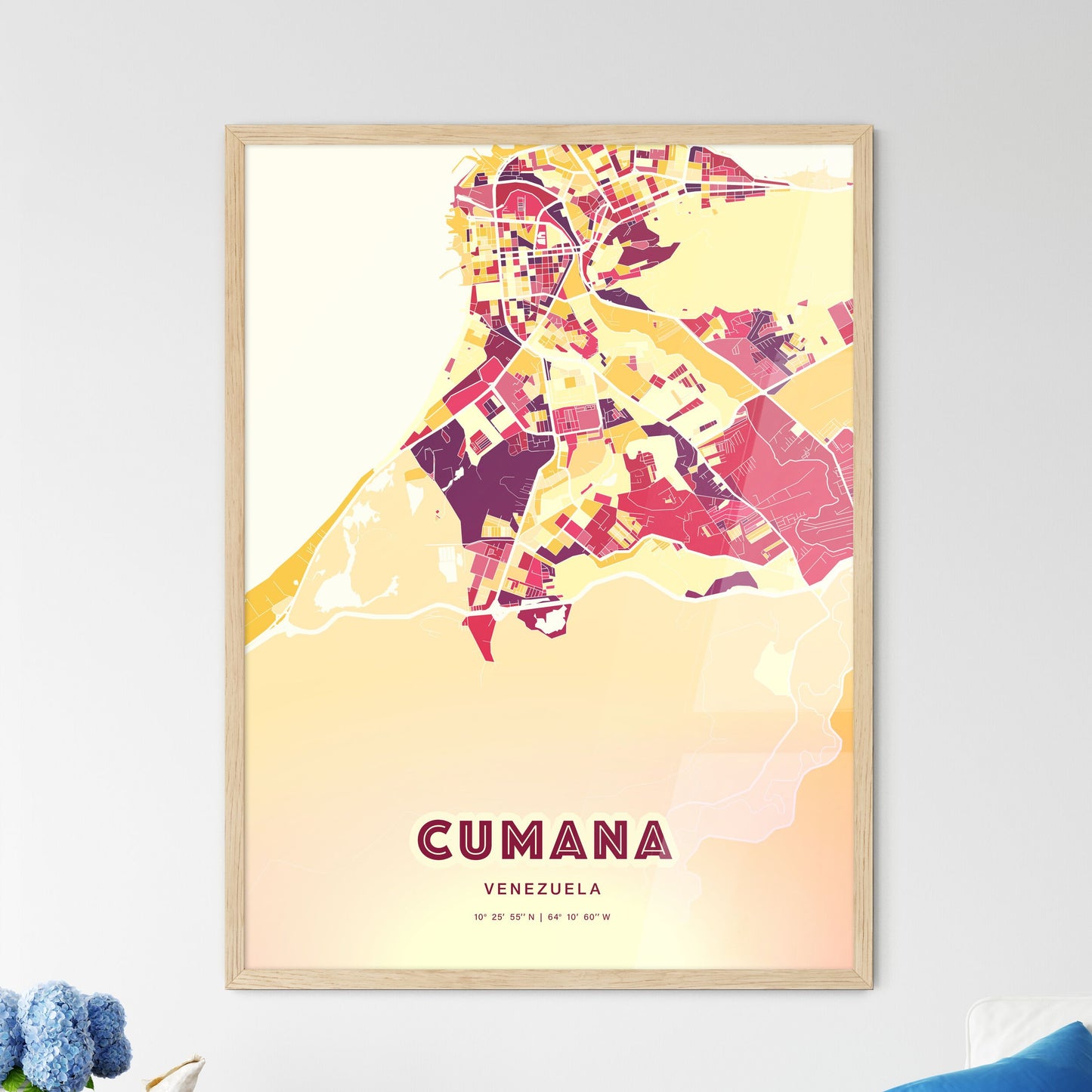 Colorful CUMANA VENEZUELA Fine Art Map Hot Red