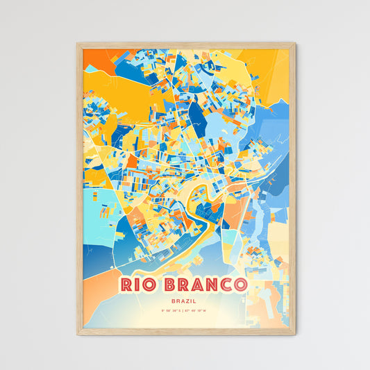 Colorful RIO BRANCO BRAZIL Fine Art Map Blue Orange