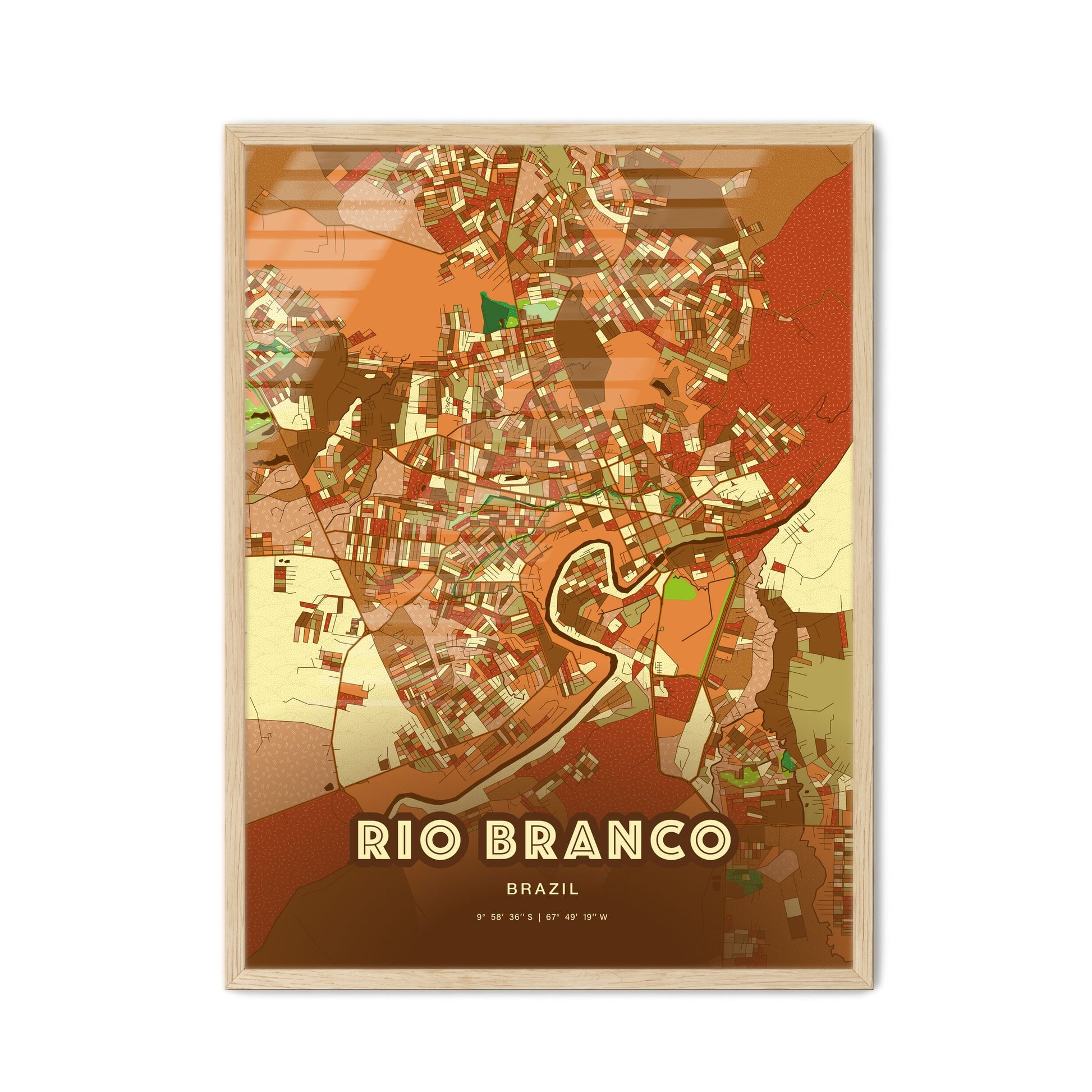 Colorful RIO BRANCO BRAZIL Fine Art Map Farmhouse
