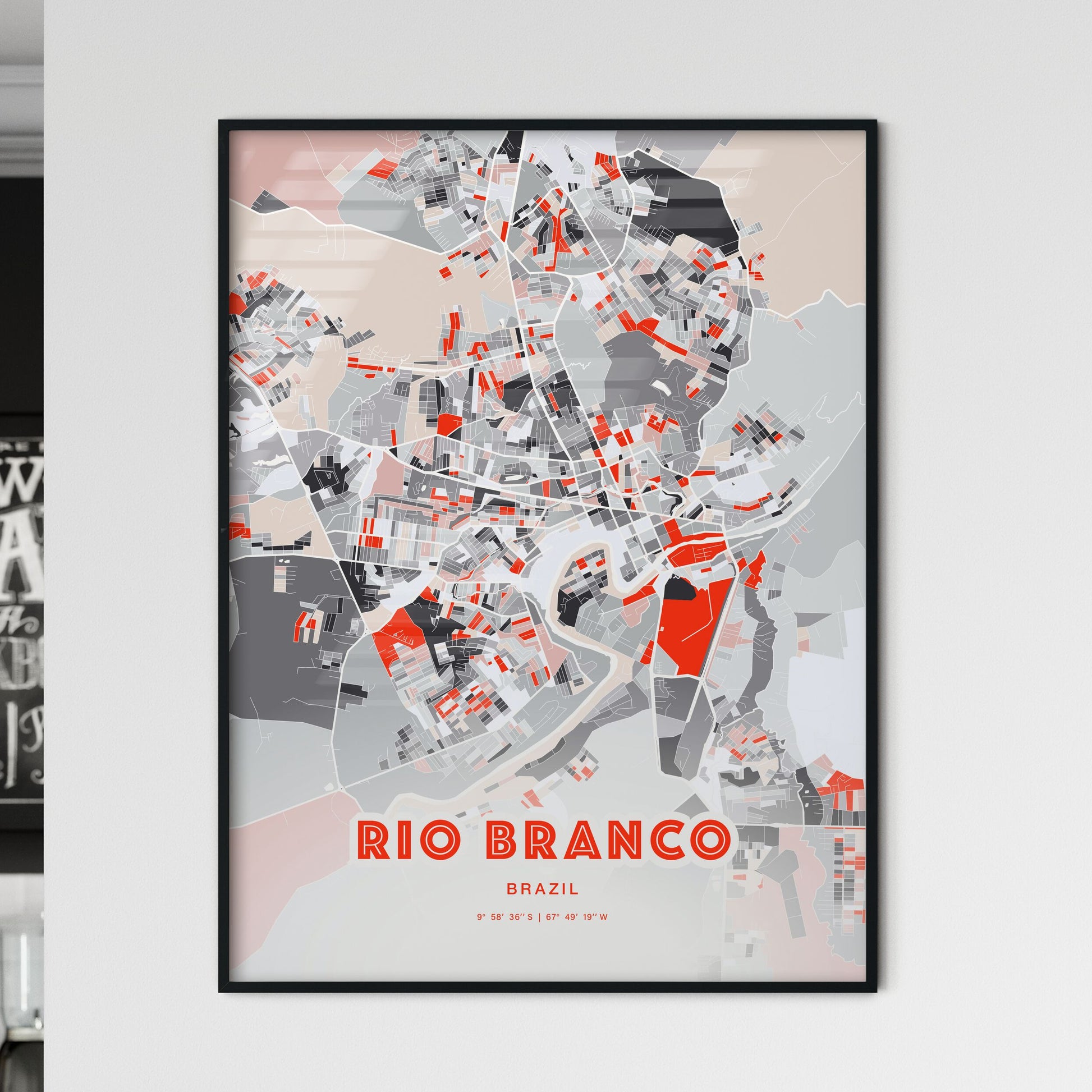 Colorful RIO BRANCO BRAZIL Fine Art Map Modern