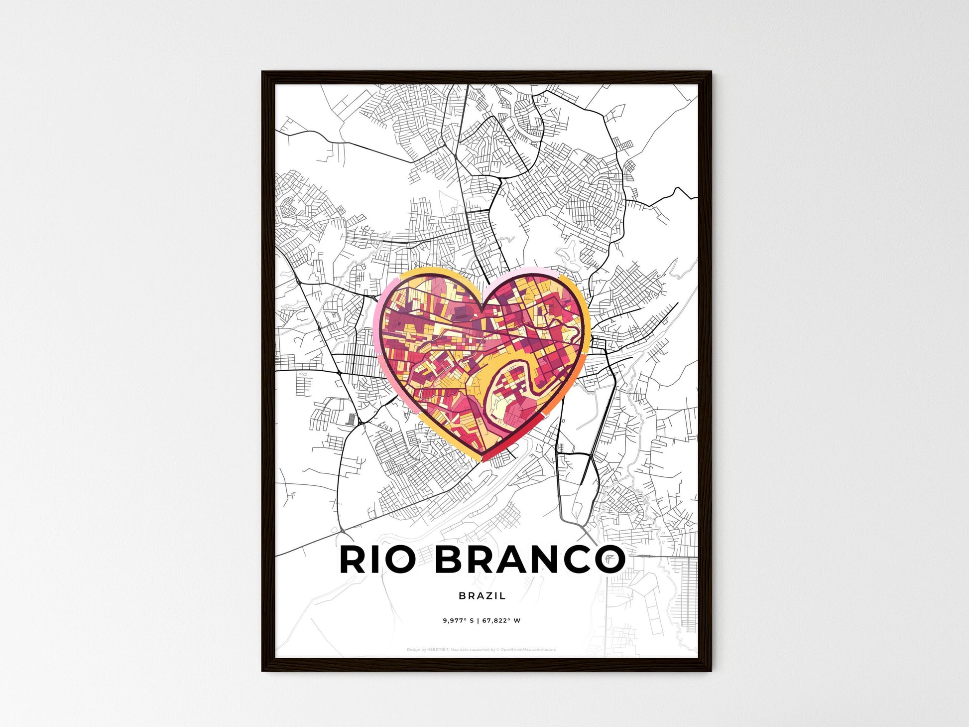 Rio Branco Brazil wedding art map with heart icon
