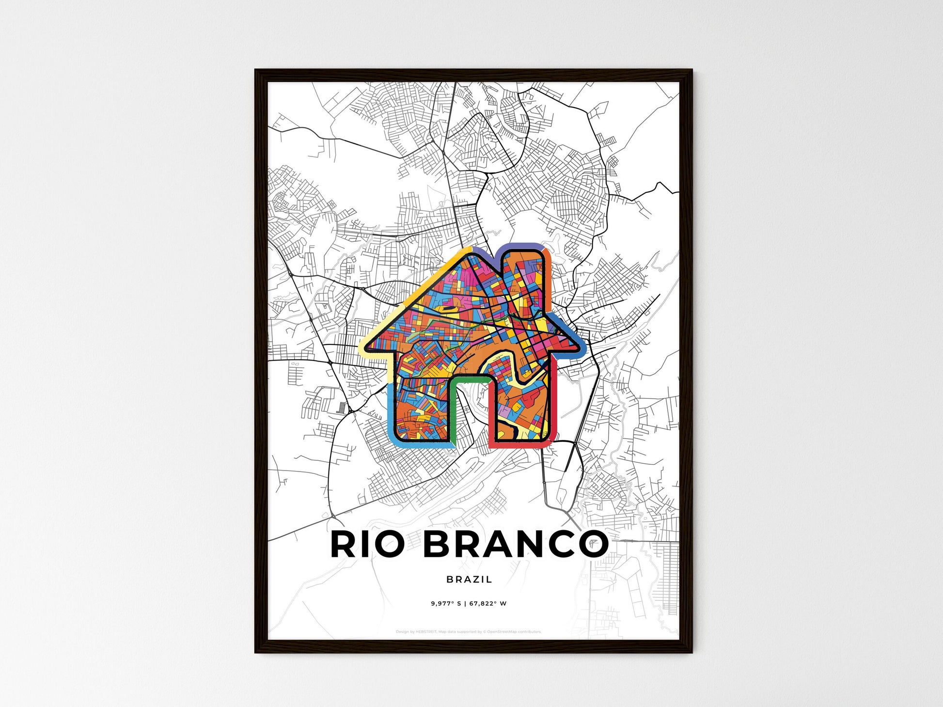 Rio Branco Brazil wedding art map with home icon