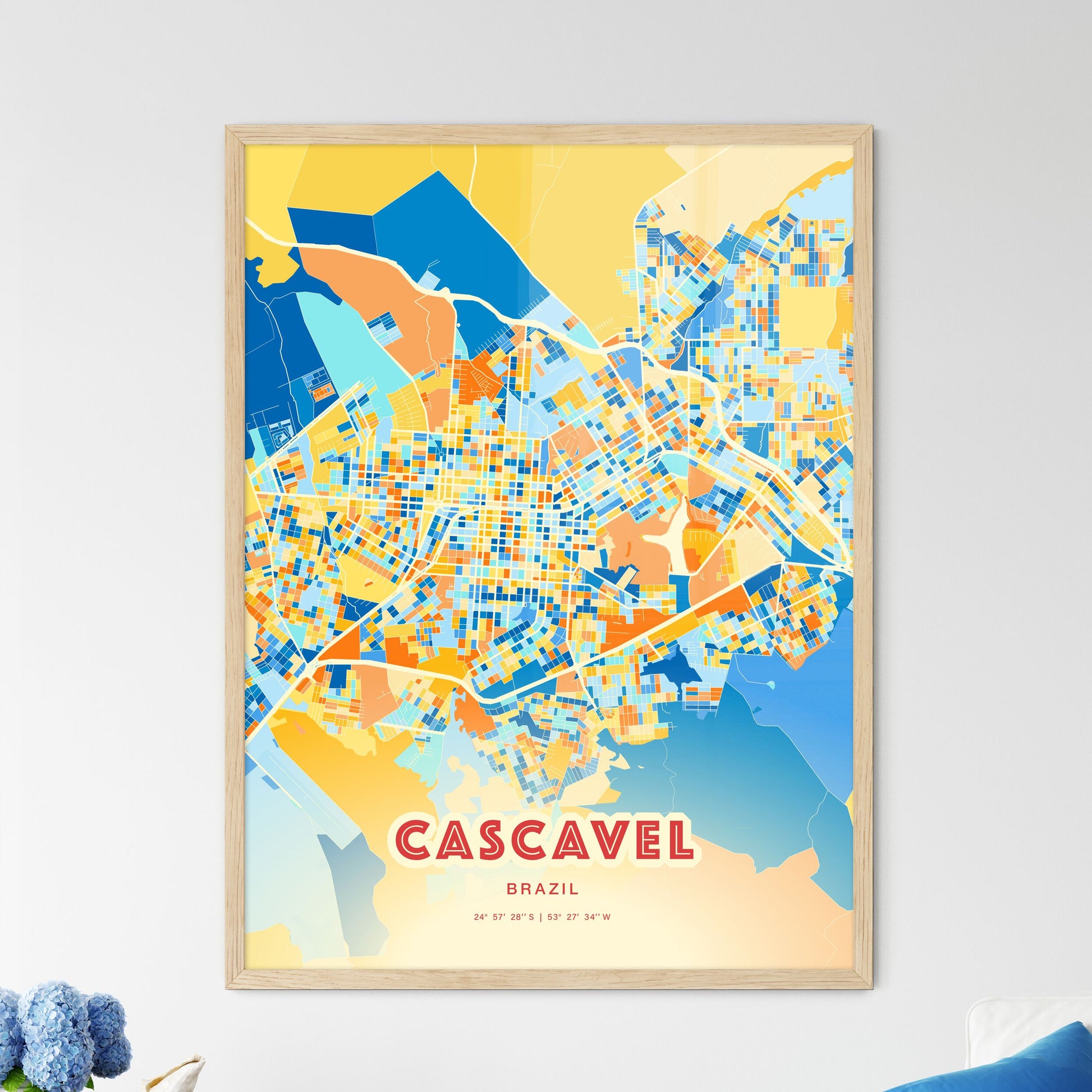 Colorful CASCAVEL BRAZIL Fine Art Map Blue Orange