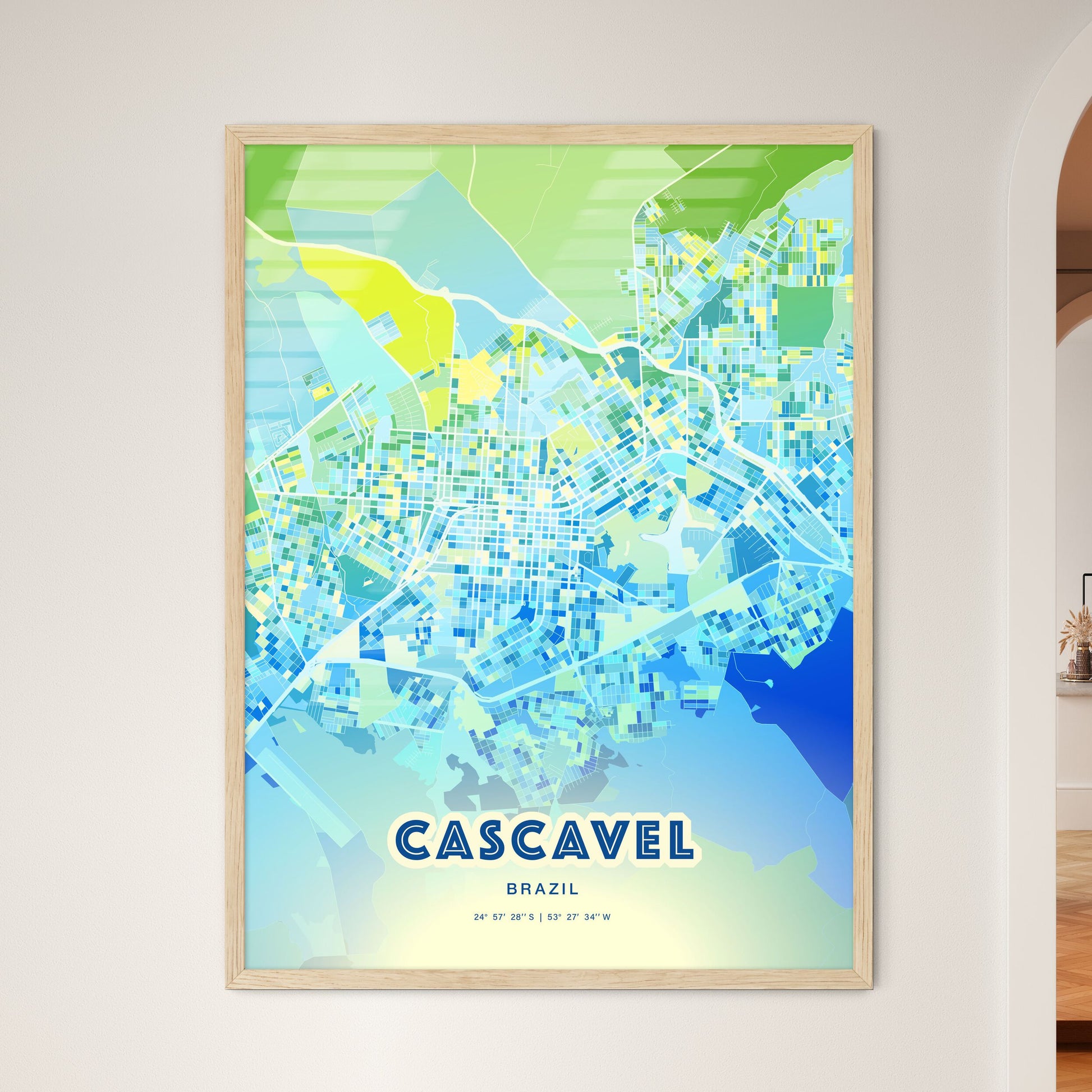 Colorful CASCAVEL BRAZIL Fine Art Map Cool Blue