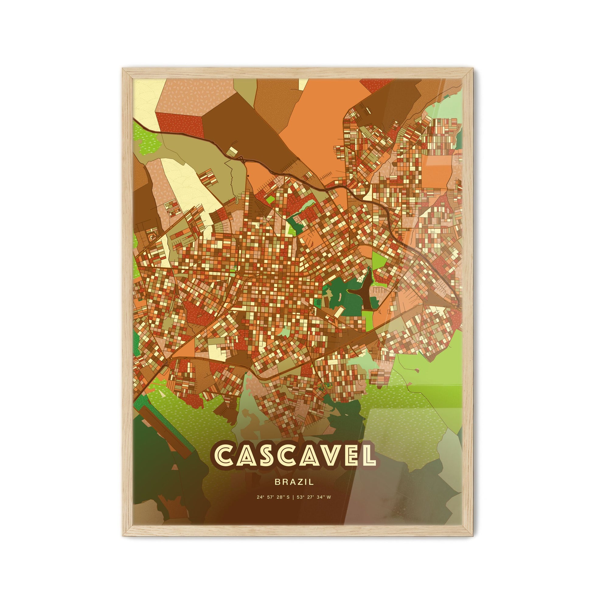 Colorful CASCAVEL BRAZIL Fine Art Map Farmhouse