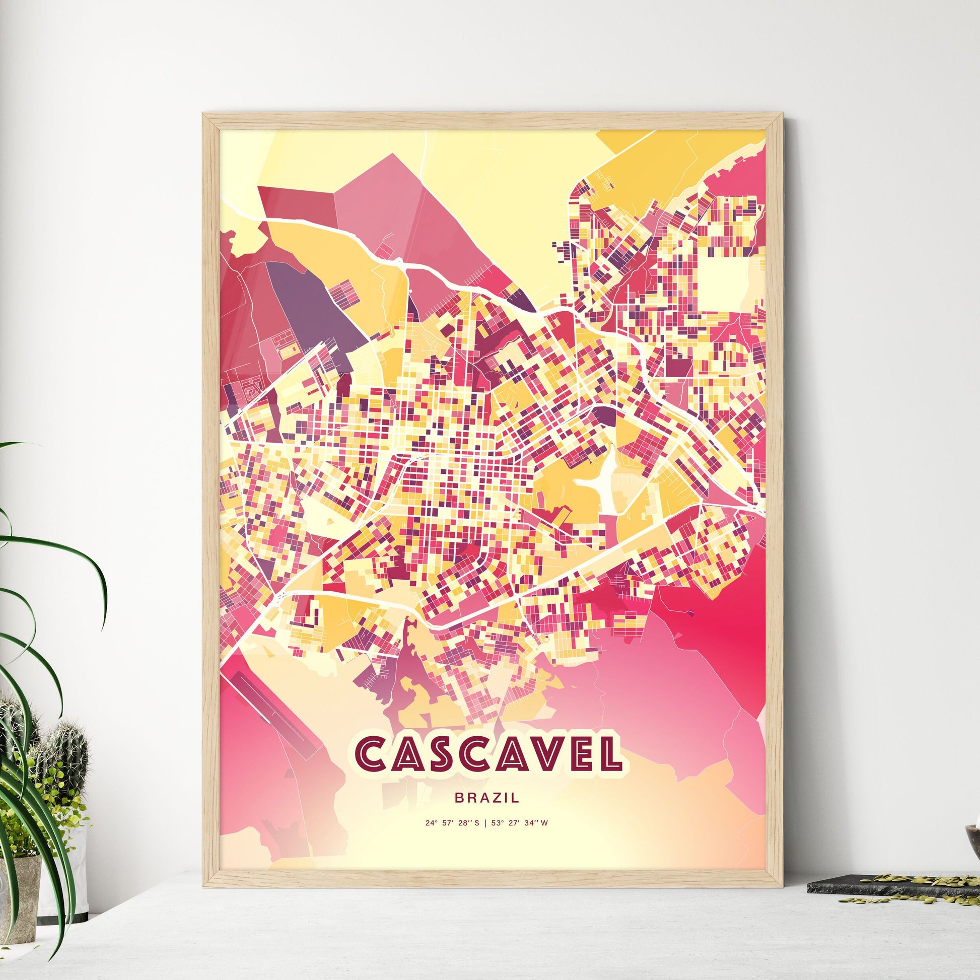 Colorful CASCAVEL BRAZIL Fine Art Map Hot Red