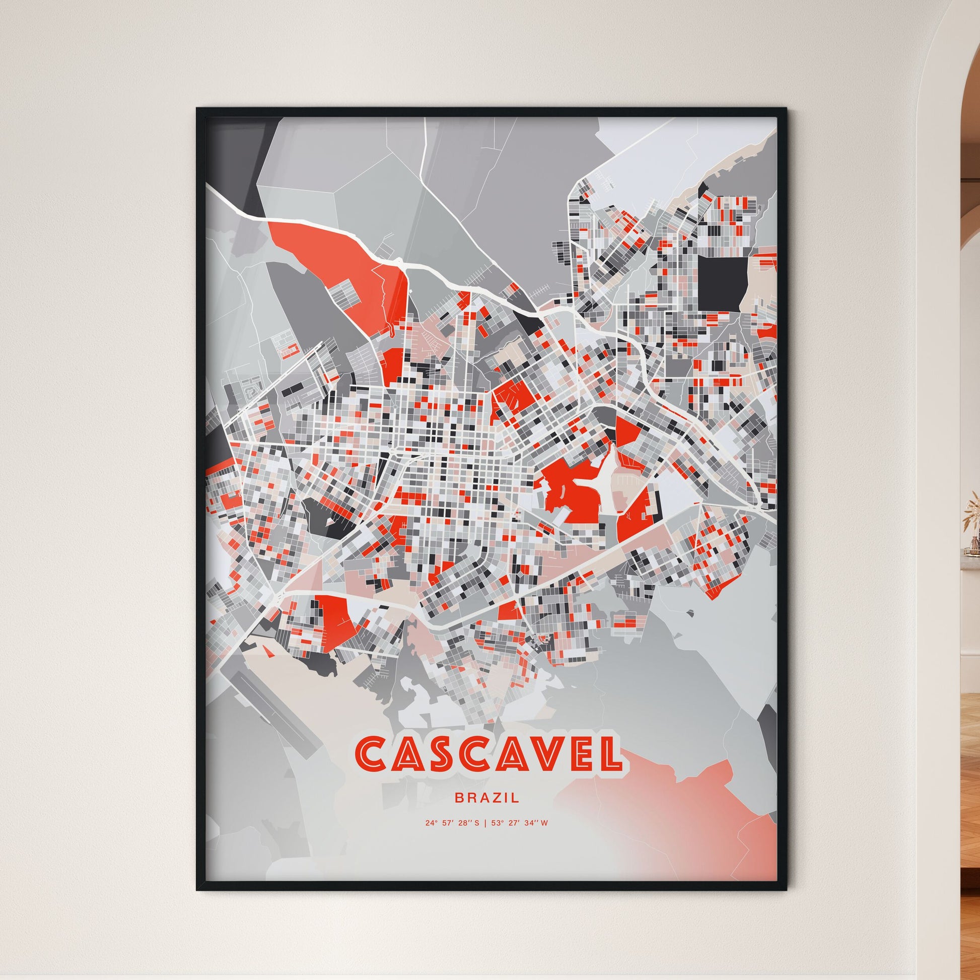 Colorful CASCAVEL BRAZIL Fine Art Map Modern