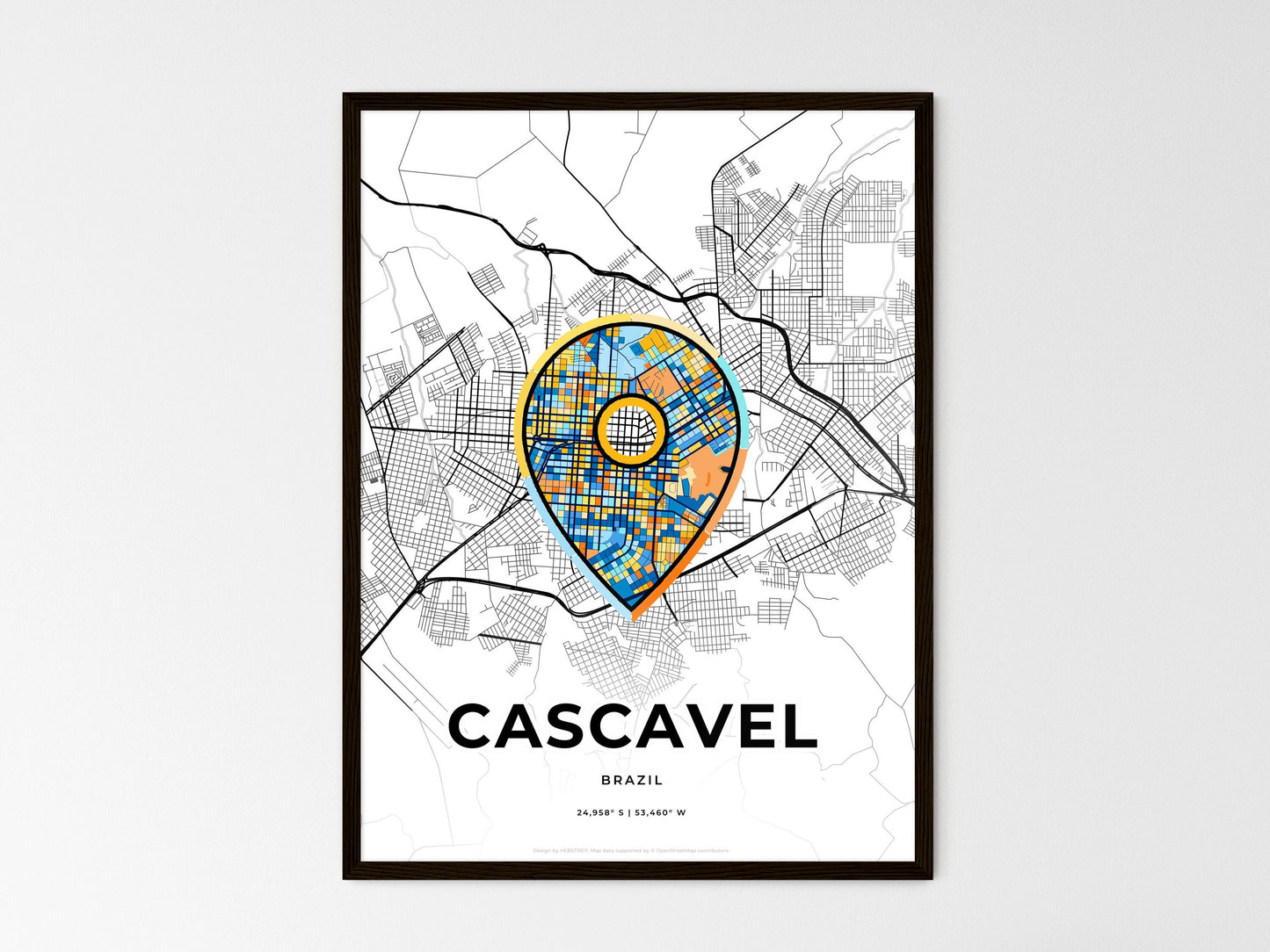 Cascavel Brazil wedding art map with pointer icon