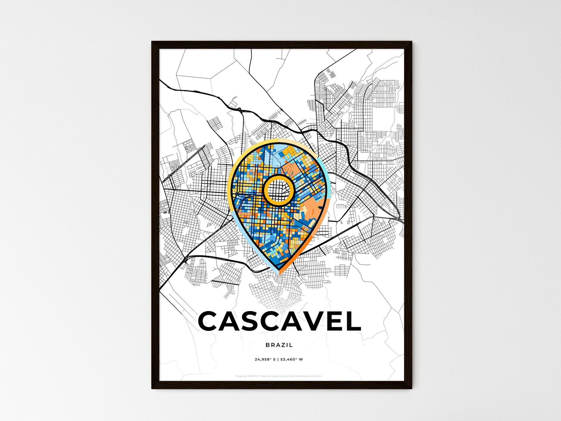 Cascavel Brazil wedding art map with pointer icon
