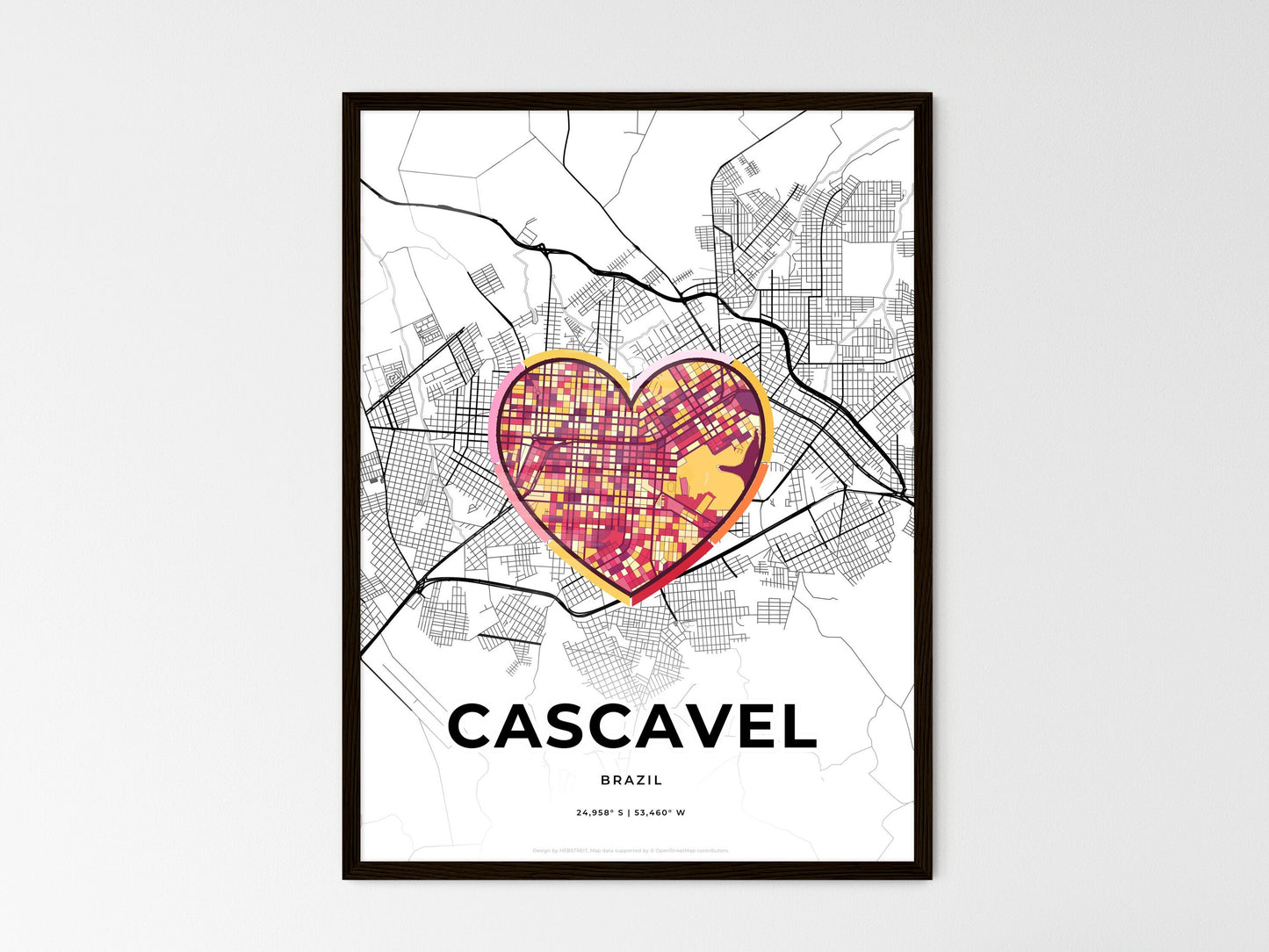 Cascavel Brazil wedding art map with heart icon