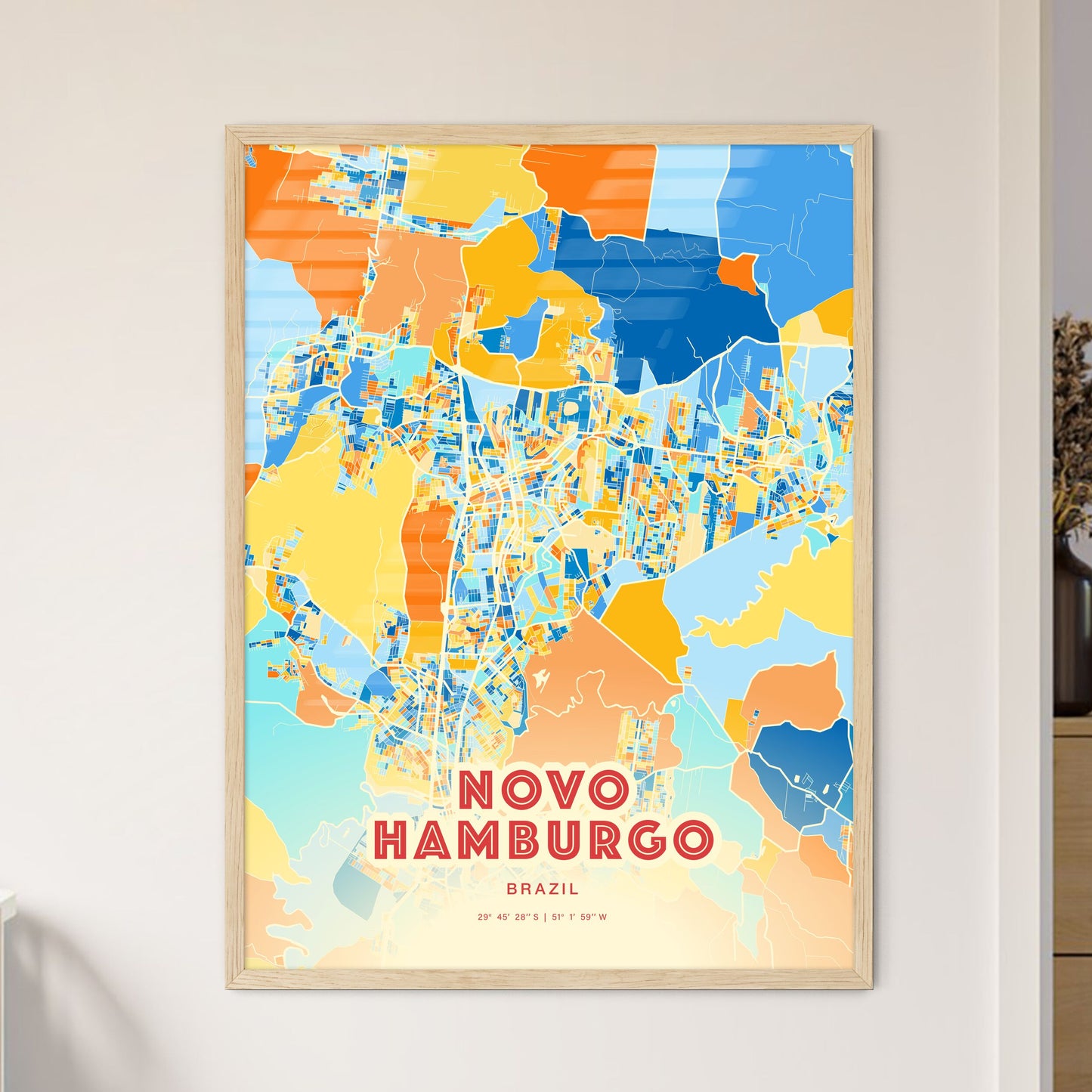 Colorful NOVO HAMBURGO BRAZIL Fine Art Map Blue Orange