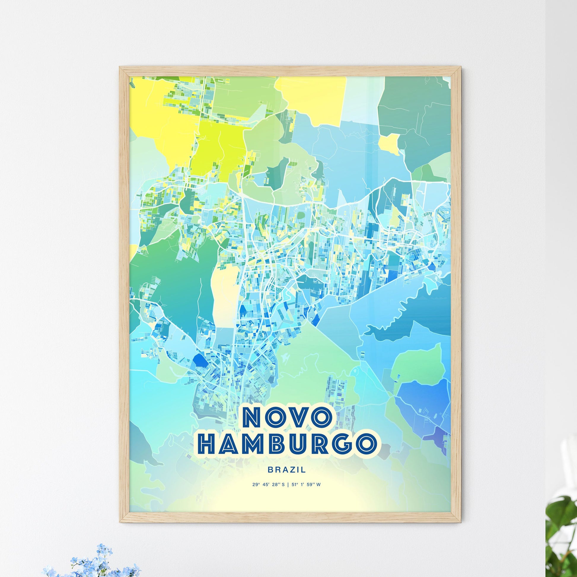 Colorful NOVO HAMBURGO BRAZIL Fine Art Map Cool Blue