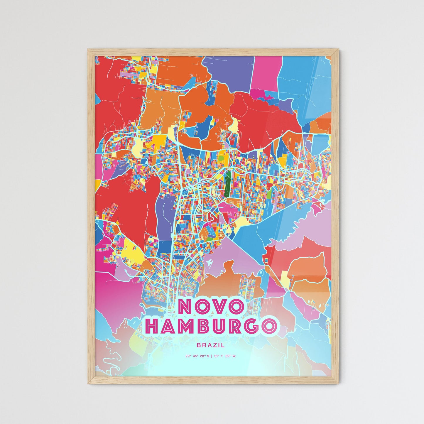 Colorful NOVO HAMBURGO BRAZIL Fine Art Map Crazy Colors