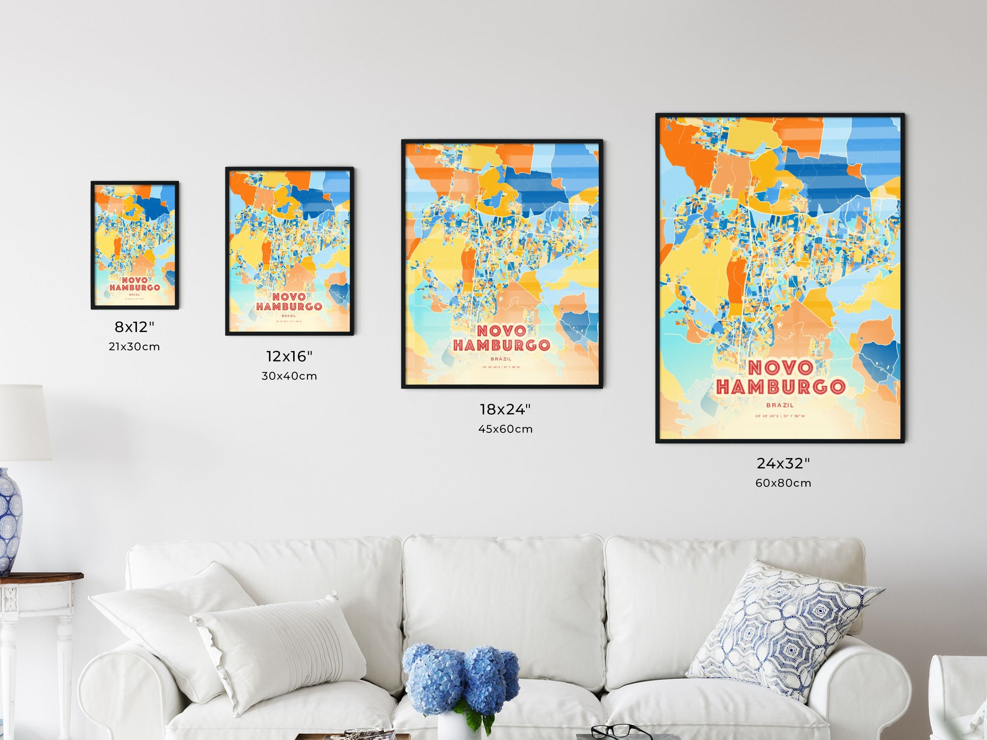 Colorful NOVO HAMBURGO BRAZIL Fine Art Map Blue Orange