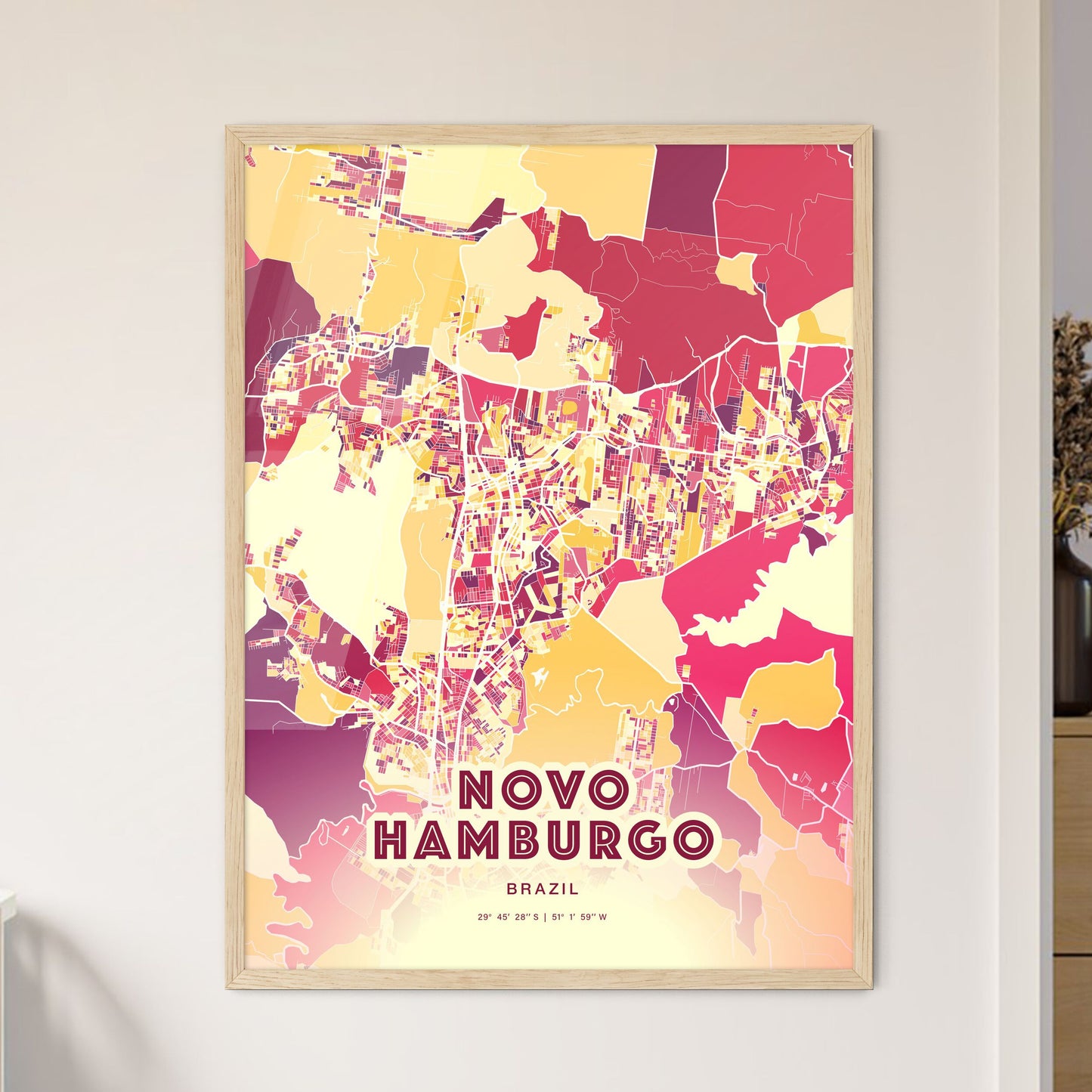 Colorful NOVO HAMBURGO BRAZIL Fine Art Map Hot Red