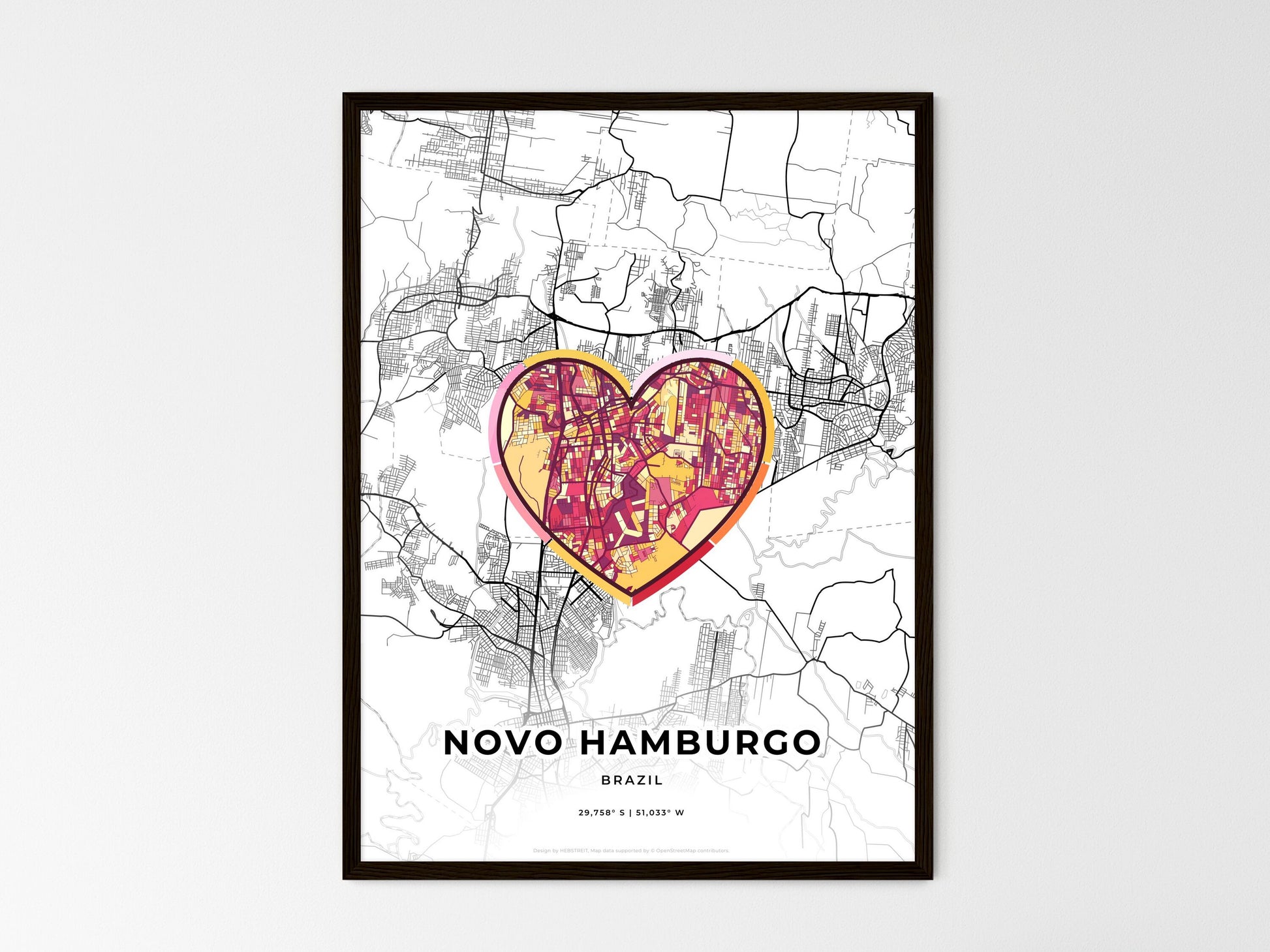 Novo Hamburgo Brazil wedding art map with heart icon