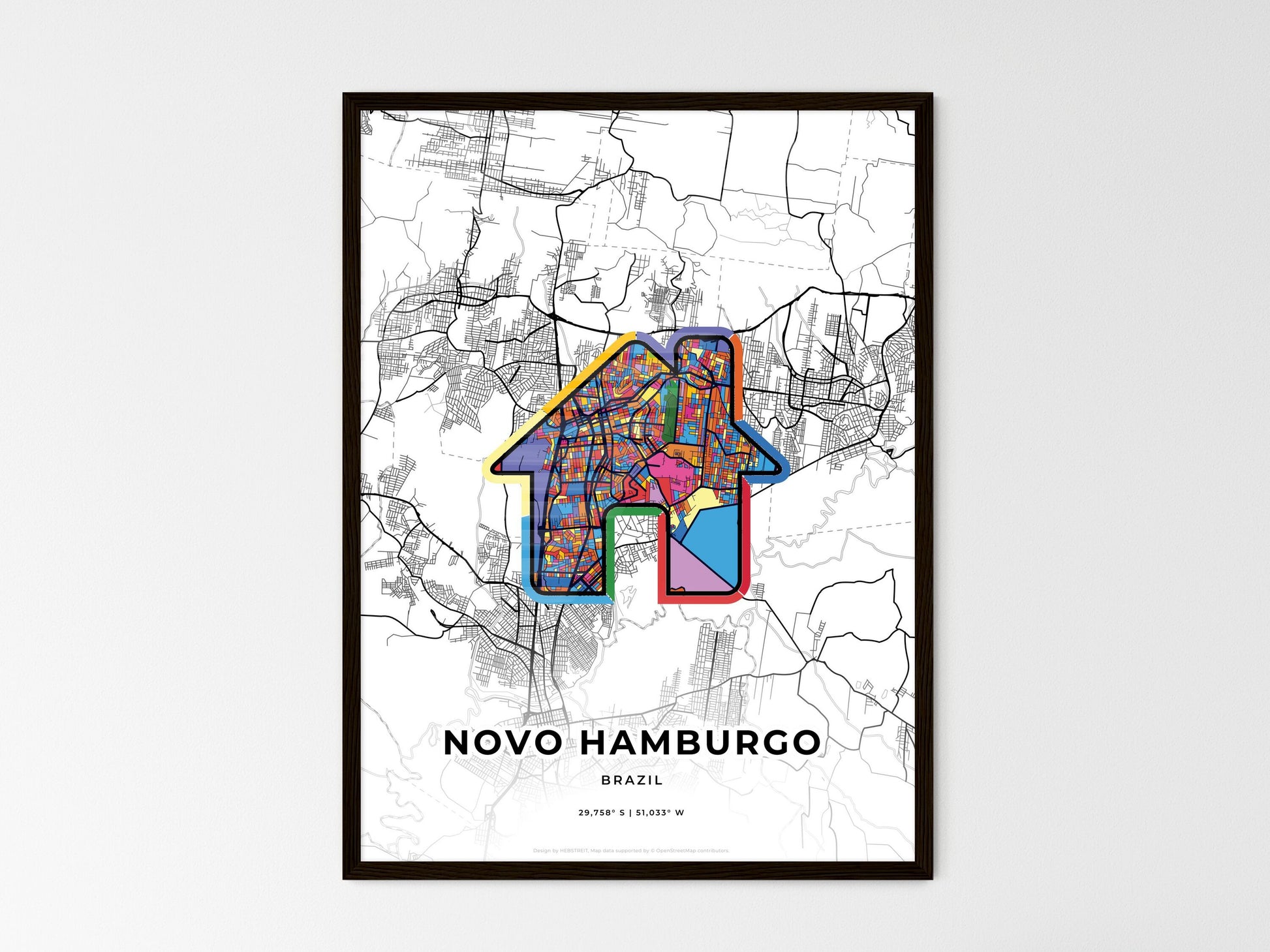 Novo Hamburgo Brazil wedding art map with home icon